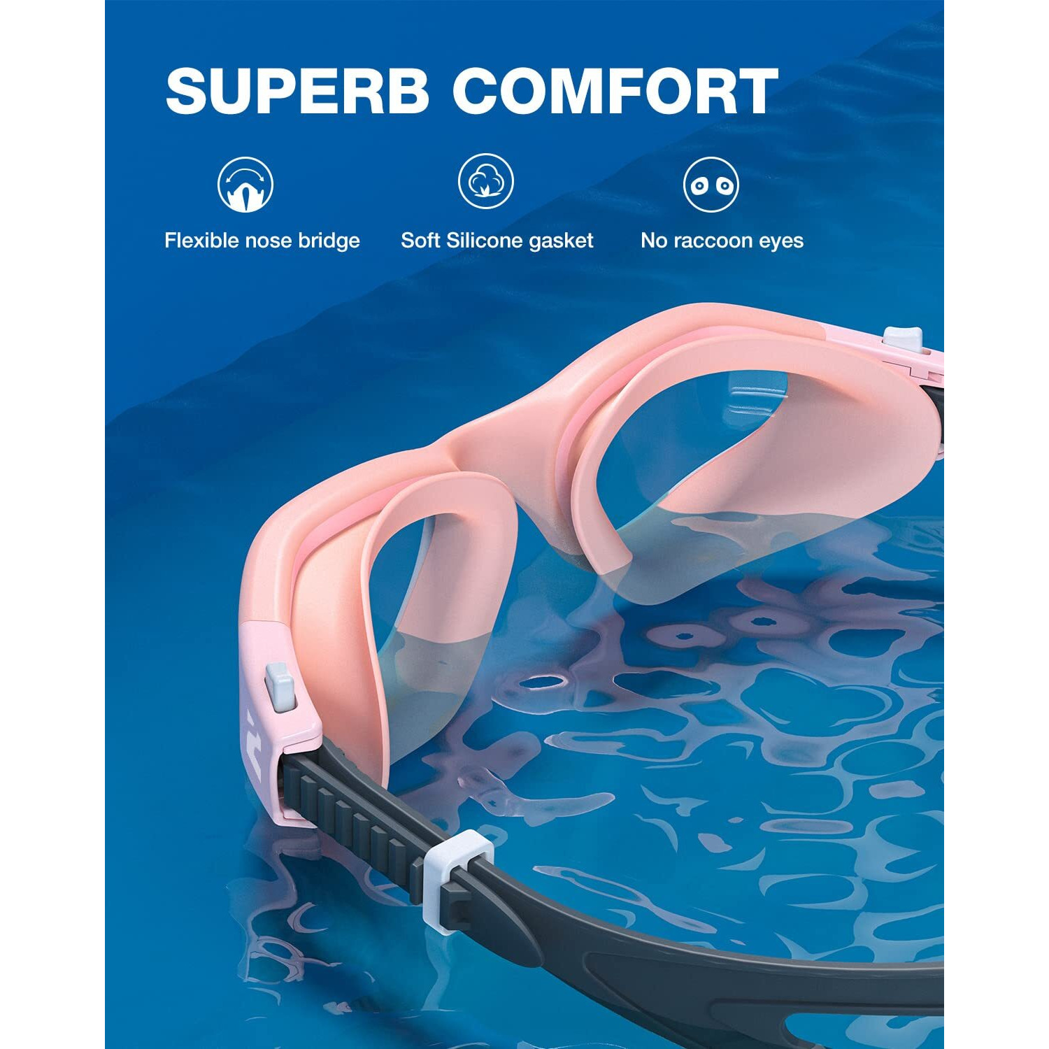 Zionor Swim Goggles, G1 Se Swimming Goggles Anti-Fog For Adult Men Women (A3-Clear Lens Pink Frame)