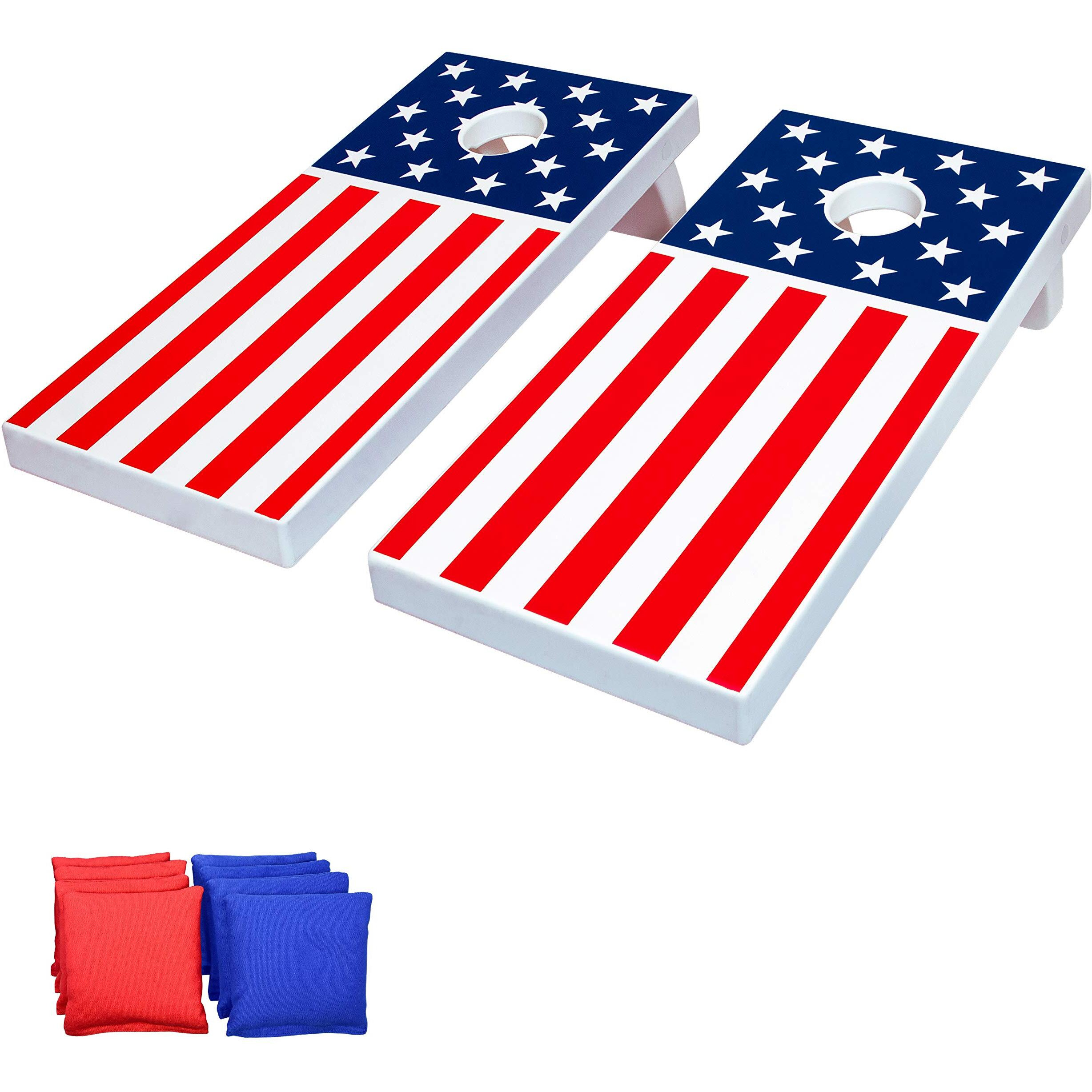 Gosports 4 Ft X 2 Ft All Weather Cornhole Game Set - Includes 8 Bean Bags & Game Rules (Choose Between American Flag, Red, And Blue Designs)