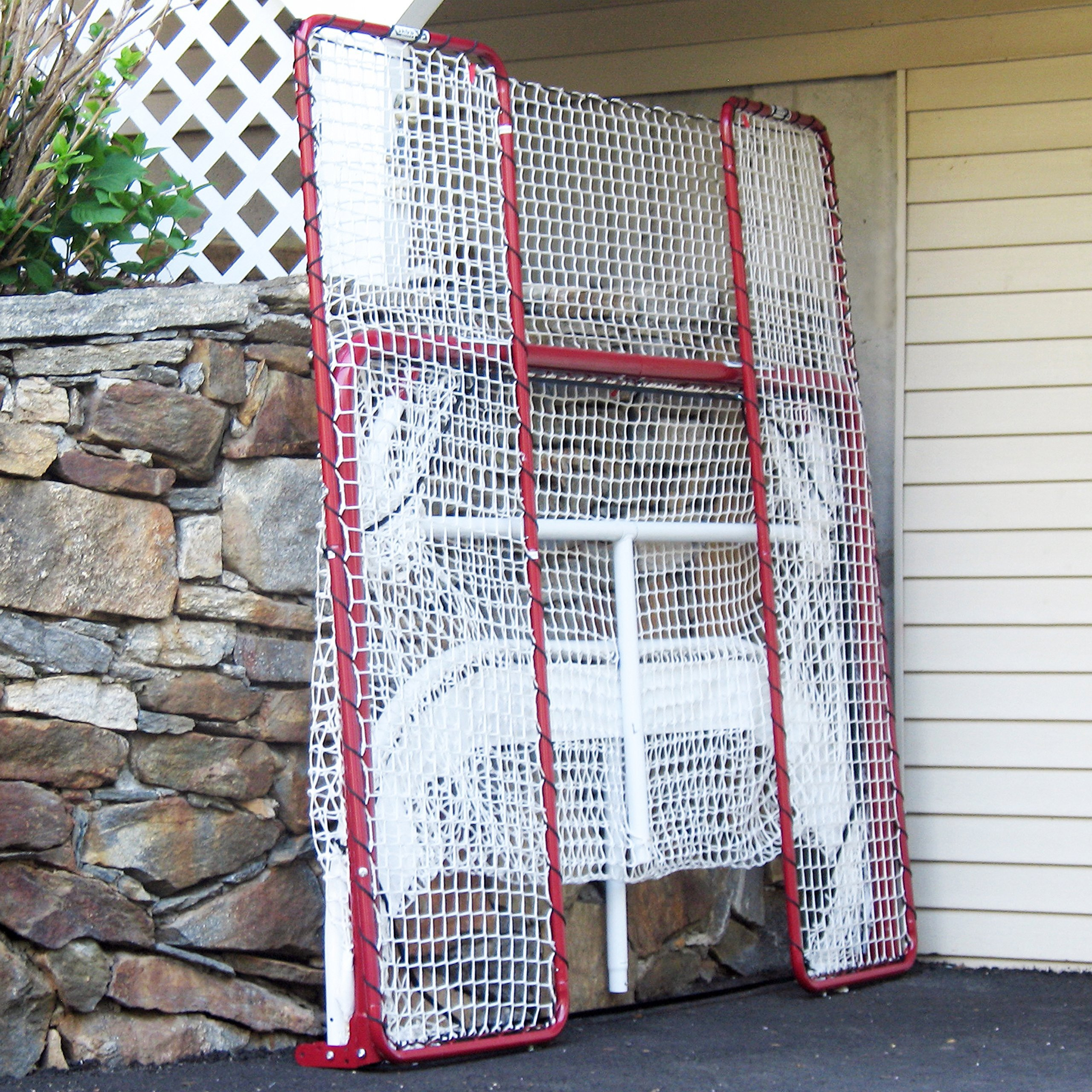 Ezgoal Hockey Folding Pro Goal With Backstop And Targets, 2-Inch, Red/White