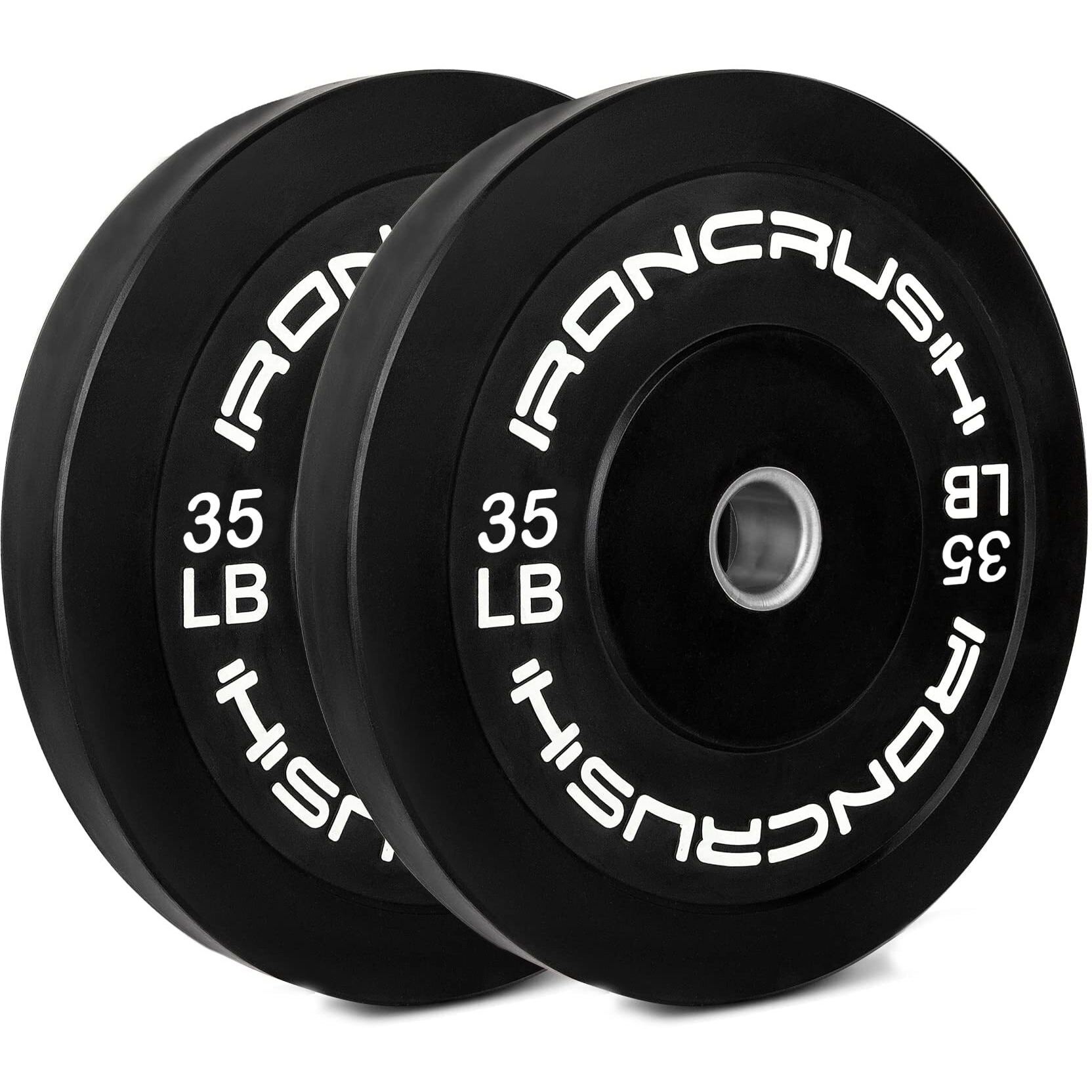 Iron Crush Olympic Bumper Plates Set - Virgin Rubber Weights For Strength Training - Stainless Steel Inserts, Fits 2"" Barbells - Low, Dead Bounce For Safety - 10Lb To 45Lb - Sold In Pairs