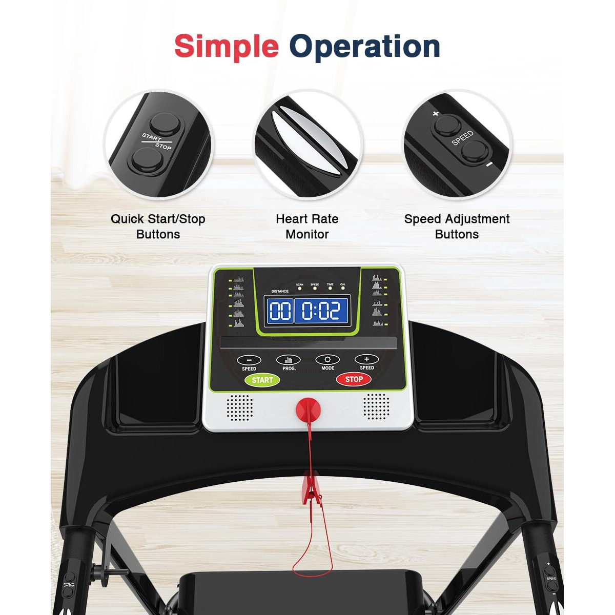 Redliro Walking Treadmill With Long Handrail For Balance, Recovery Fitness Exercise Machine Foldable For Home Use With Holder For Phone & Cup,Lcd Display, 300 Lbs Capacity