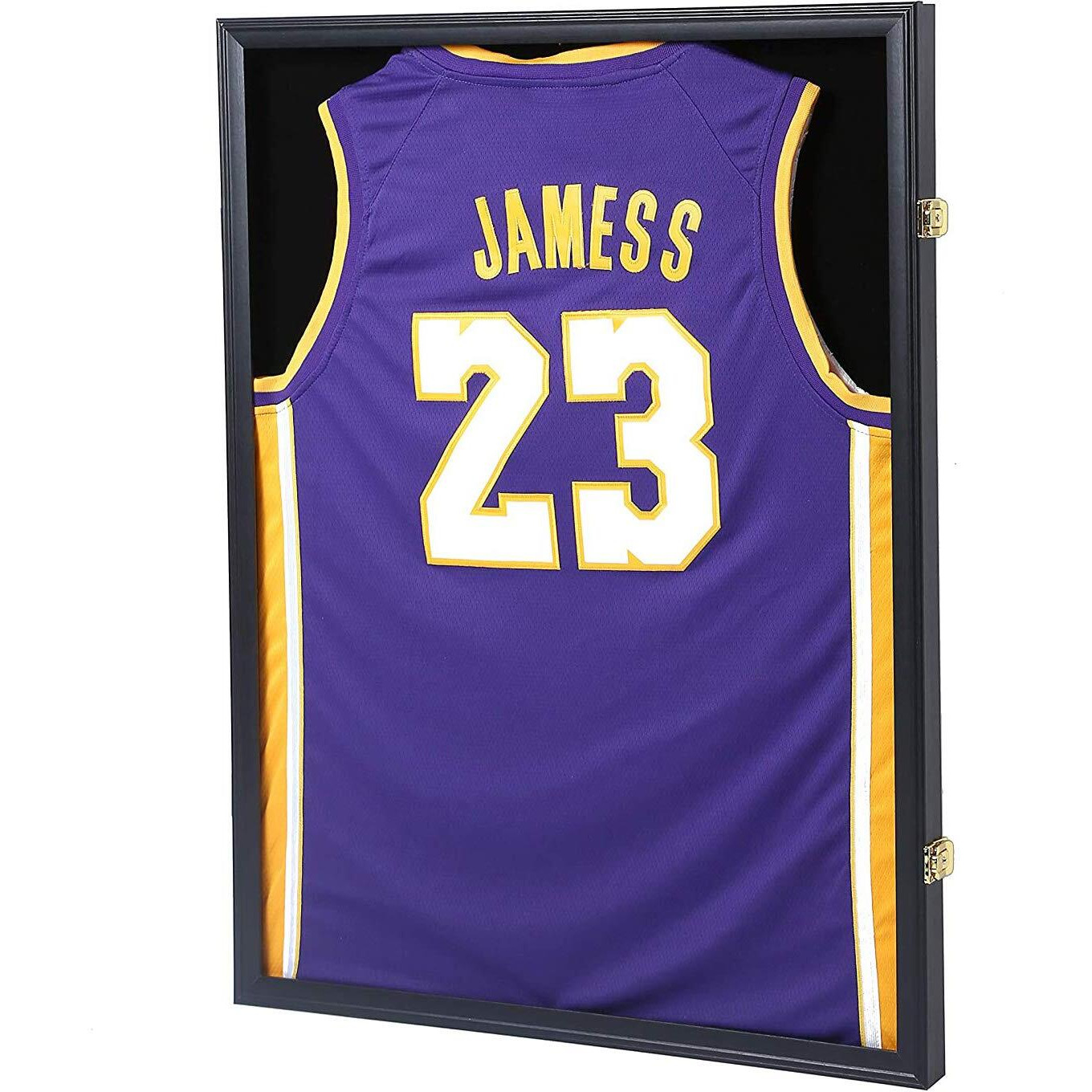 Jersey Display Frame Case, Large Lockable Shadow Box Sports Jersey Frame With 98% Uv Protection Acrylic And 2 Hanger For Baseball Basketball Football Soccer Hockey Shirt,Uniform, Graduates Black