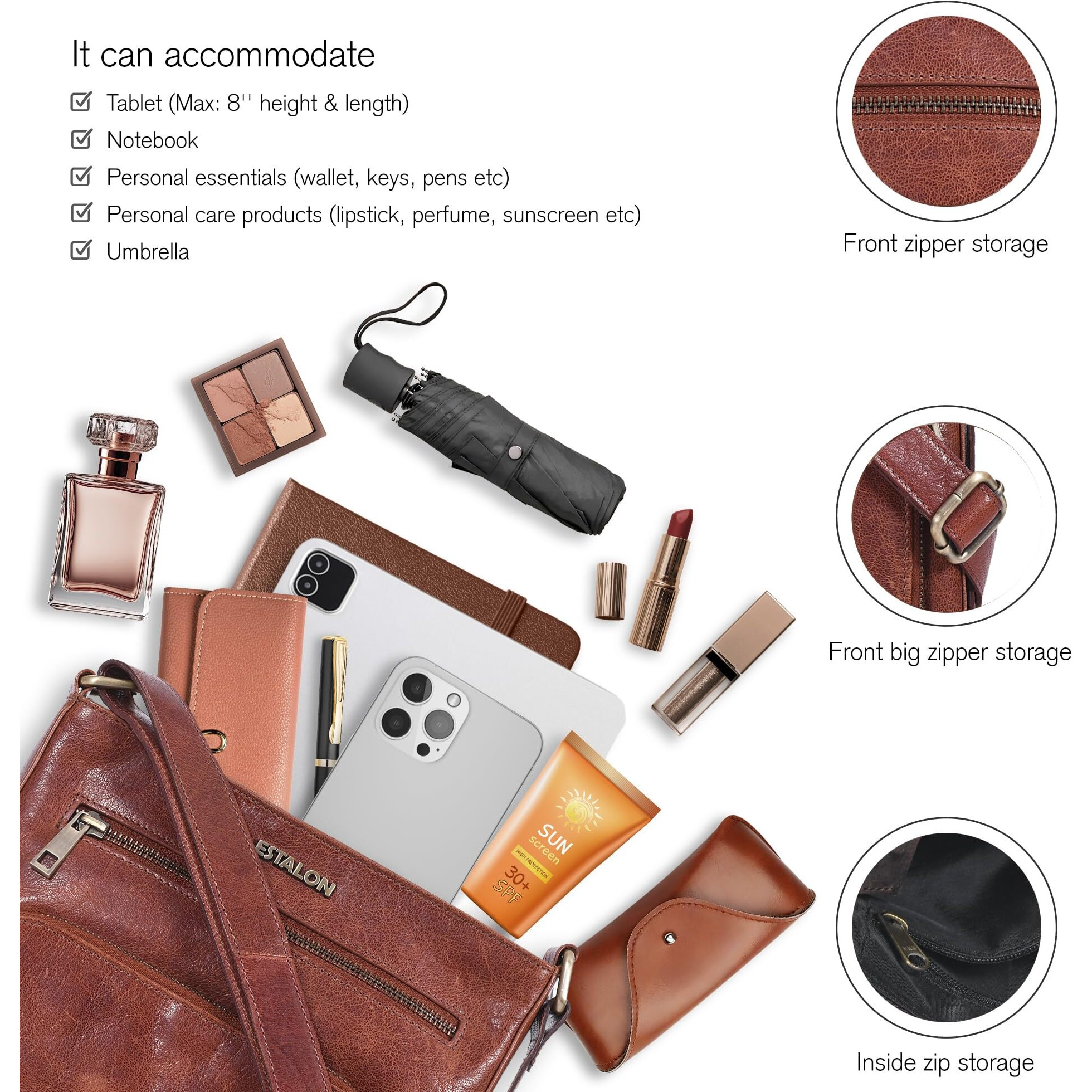 Estalon Women 's Real Leather Crossbody Purse With Adjustable Sling Strap - Medium Size Crossover Shoulder Hand Bag