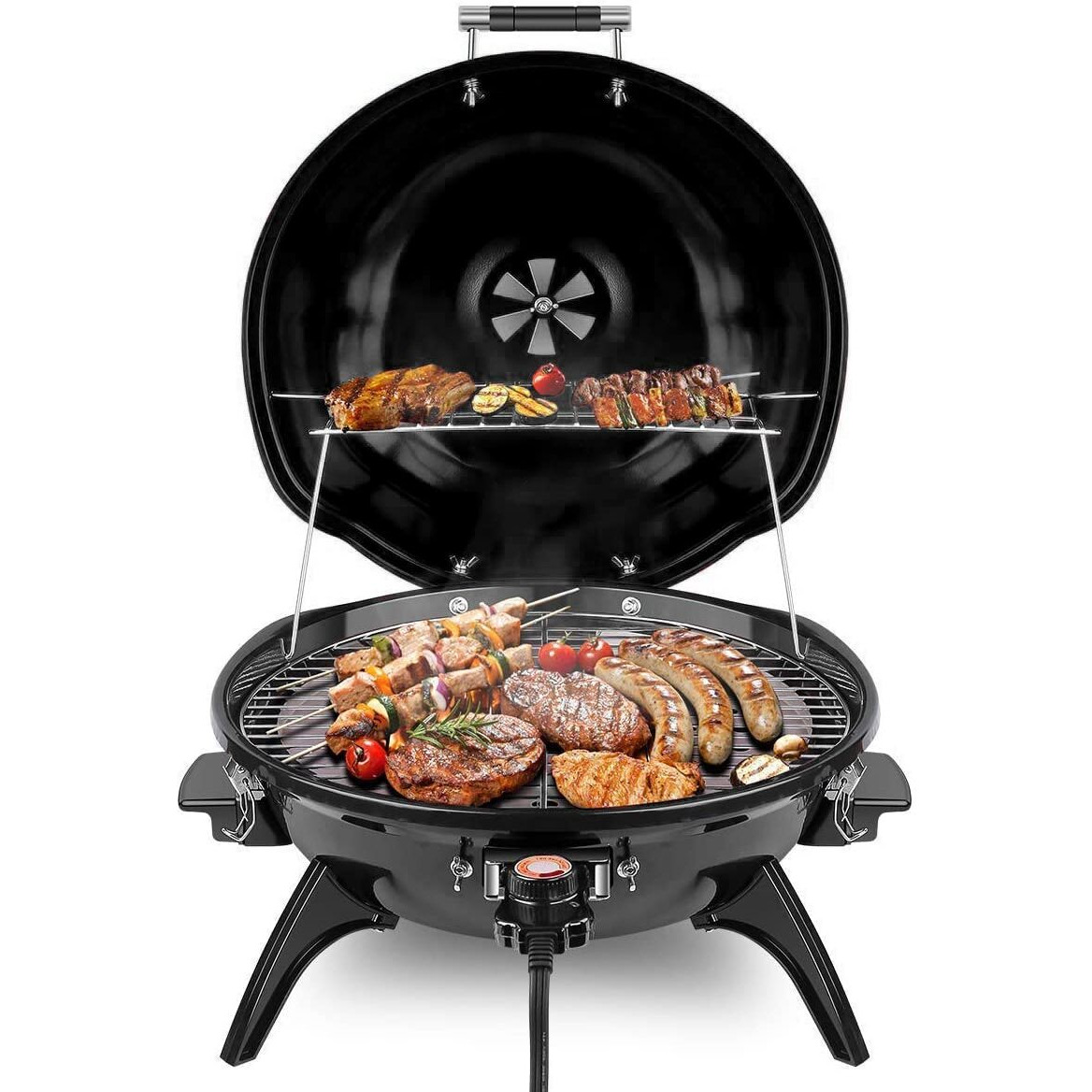 Electric Bbq Grill Techwood 15-Serving Indoor/Outdoor Electric Grill For Indoor & Outdoor Use, Double Layer Design, Portable Removable Stand Grill, 1600W (Countertop Black Bbq Grill)