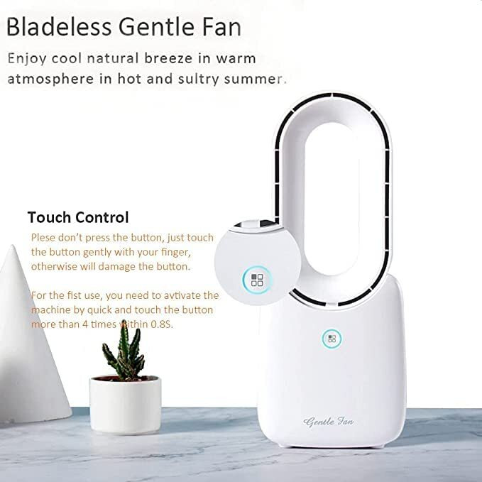Let'Me Desk Fan,Portable Bladeless Fan 11.8 Inch Small Personal Cooling Fan With 5 Colors Touch Control Led Light,Quiet Table Fan For Home, Office, Bedroom