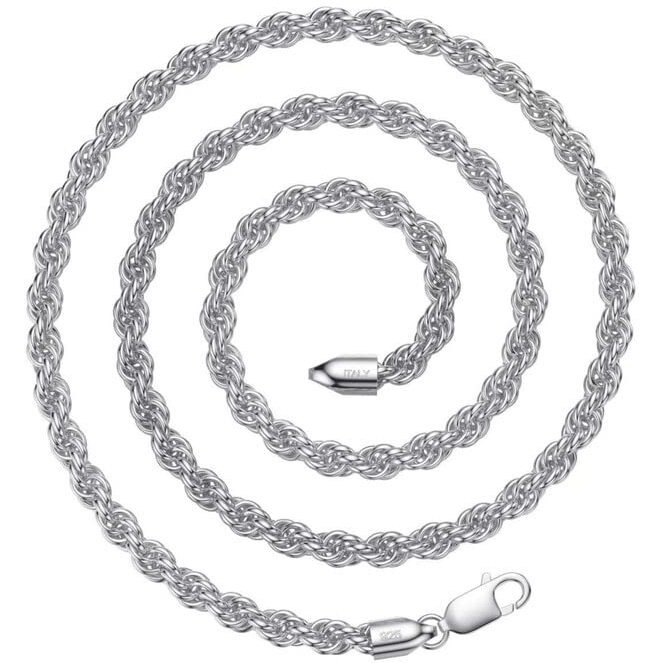 Asdull 925 Sterling Silver Clasp 5Mm Silver Rope Chain Necklace For Men Silver Link Chain For Women 24 Inches