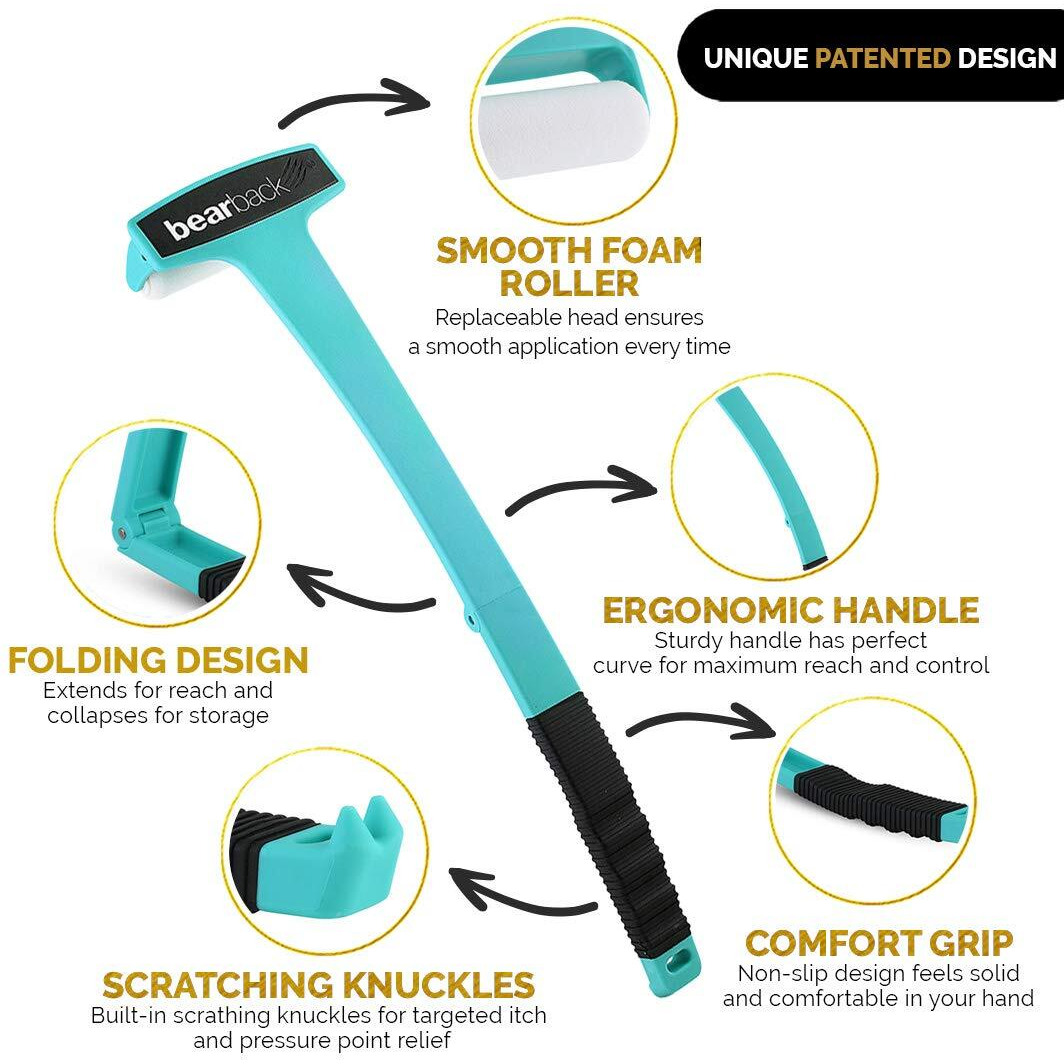 Bearback Lotion Applicator For Back & Body. Premium Quality Long Handled Folding Lotion Roller. American Owned Small Business (Teal)