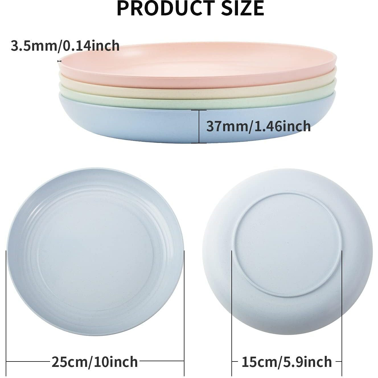 Oamceg 8 Pack Plastic Plates Reusable 10 Inches Unbreakable Lightweight Wheat Straw Plates, Salad Plates, Camping Plates, Dinner Plates, College Dorm Room Essentials, Bpa Free