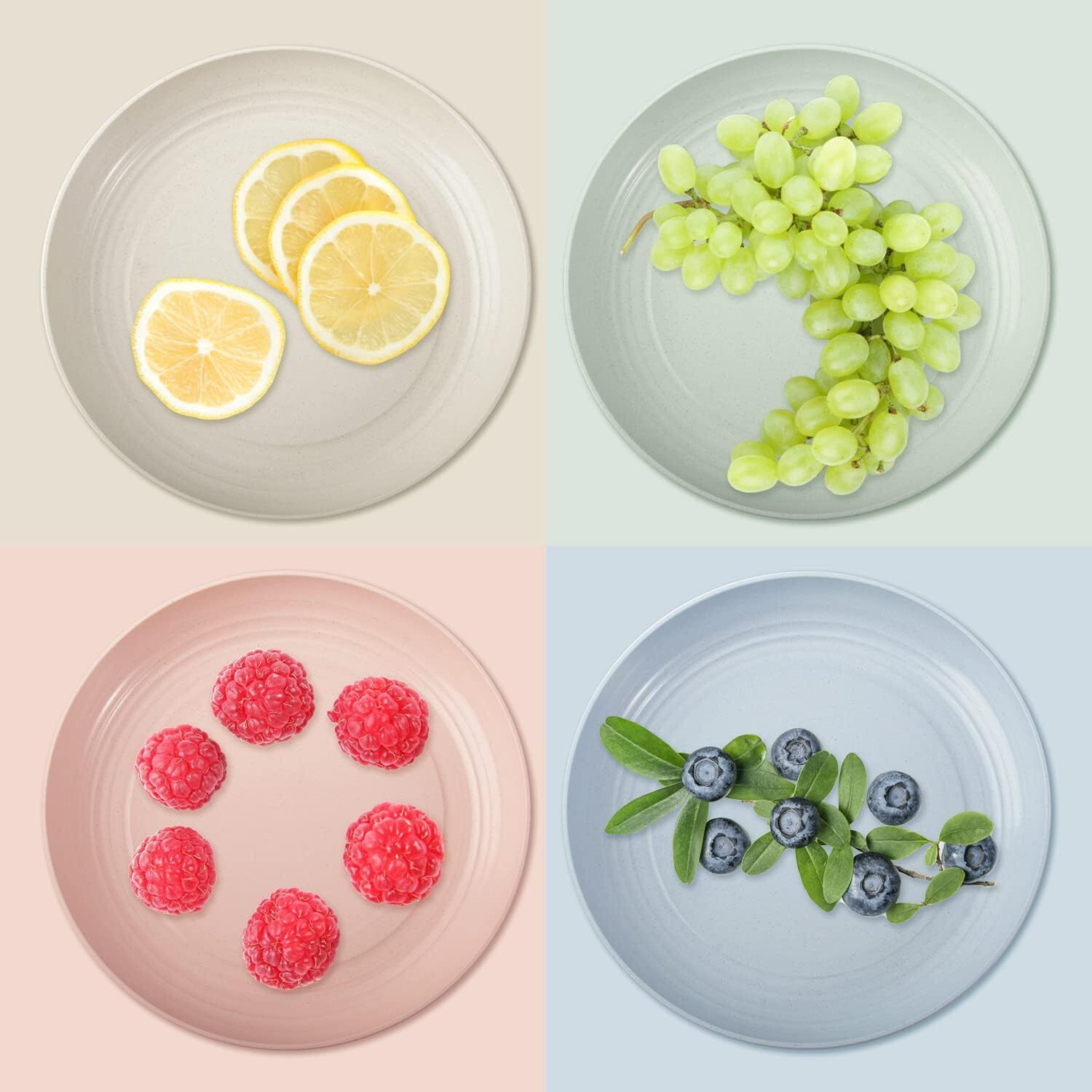 Oamceg 8 Pack Plastic Plates Reusable 10 Inches Unbreakable Lightweight Wheat Straw Plates, Salad Plates, Camping Plates, Dinner Plates, College Dorm Room Essentials, Bpa Free