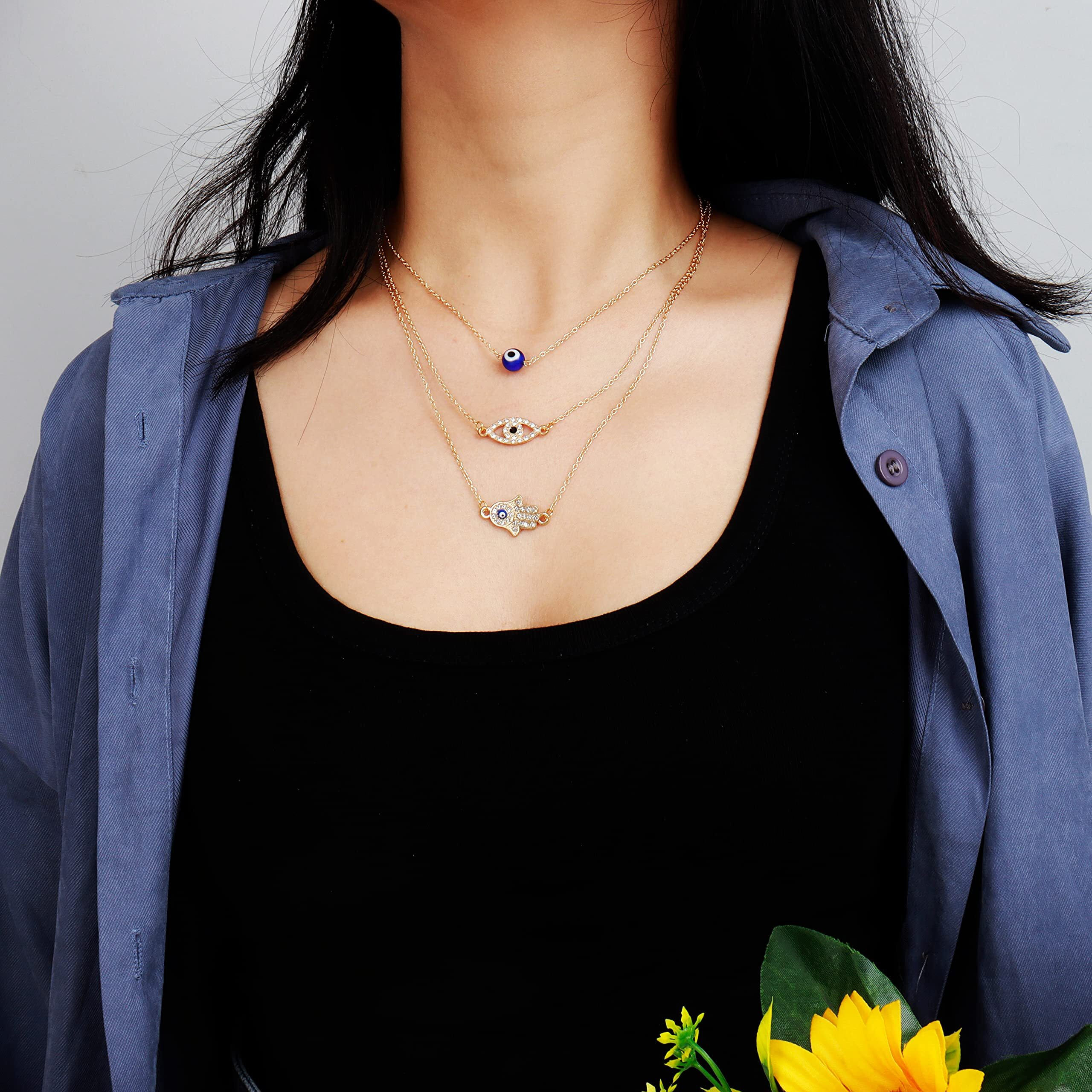 Long Tiantian Evil Eye Necklace For Women Men Protection Necklace Leather Rope Glass Evil Eye Pendant Neckace Inspirational Jewelry Trendy Stuff Gifts Stocking Stuffers