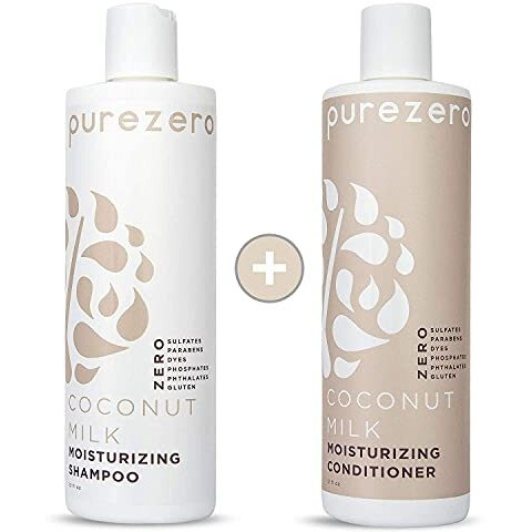 Purezero Coconut Milk Shampoo & Conditioner Set - Intense Hydration & Increase Shine - Fight Dandruff & Frizz - Zero Sulfates, Parabens, Dyes - 100% Vegan & Cruelty Free - Great For Color Treated Hair