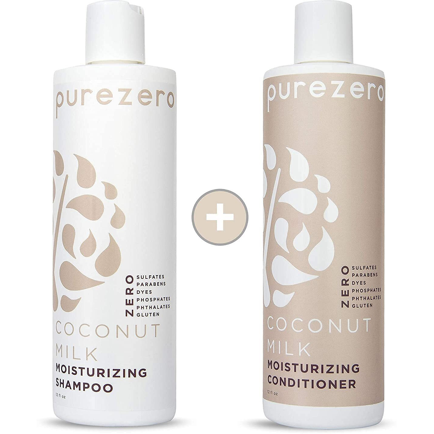 Purezero Coconut Milk Shampoo & Conditioner Set - Intense Hydration & Increase Shine - Fight Dandruff & Frizz - Zero Sulfates, Parabens, Dyes - 100% Vegan & Cruelty Free - Great For Color Treated Hair