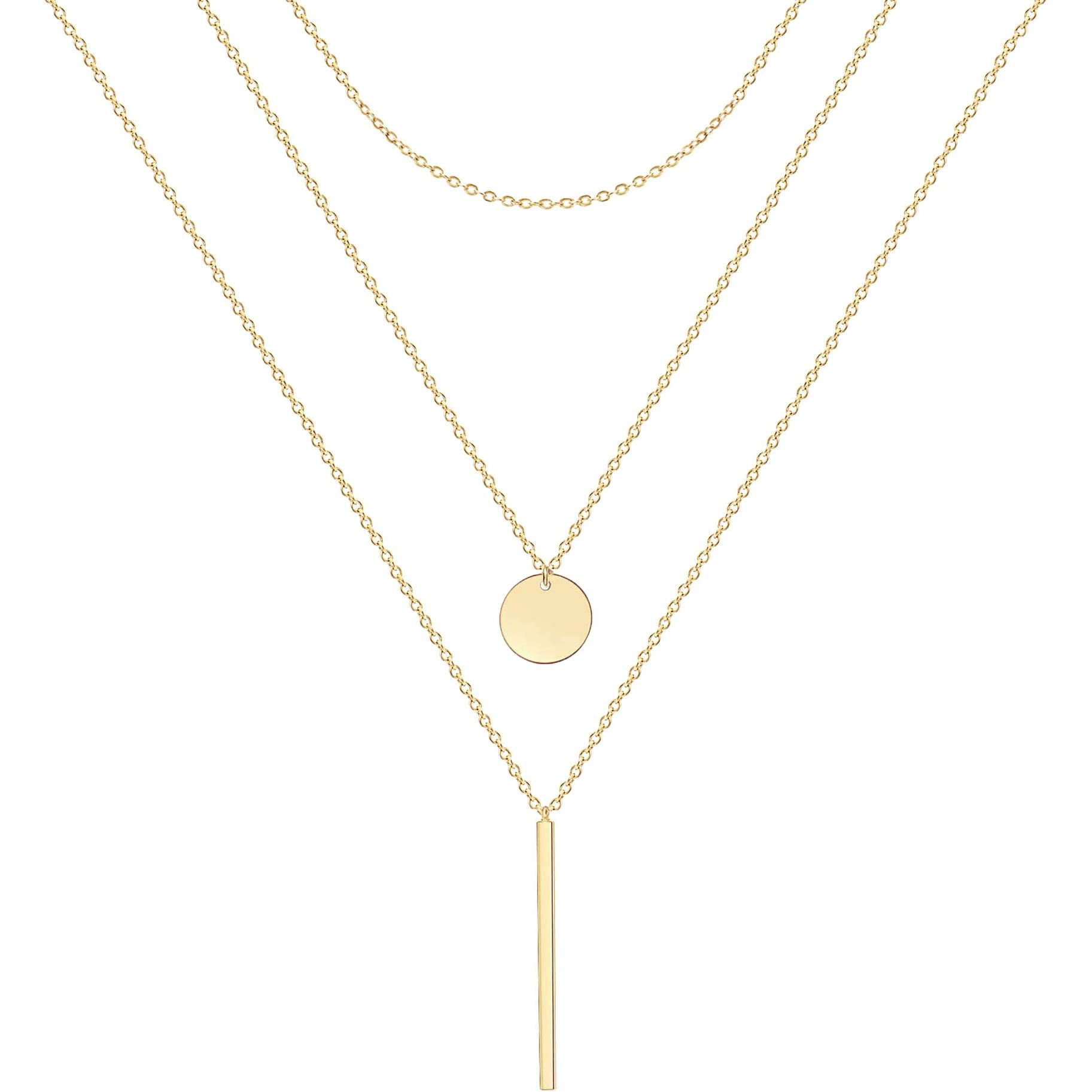 Ava Riley Necklace For Women, 14K Gold-Plated Dainty Choker, 3 Piece Sets - Chain+Disc+Bar Necklaces For Women, Trendy Beach Jewelry