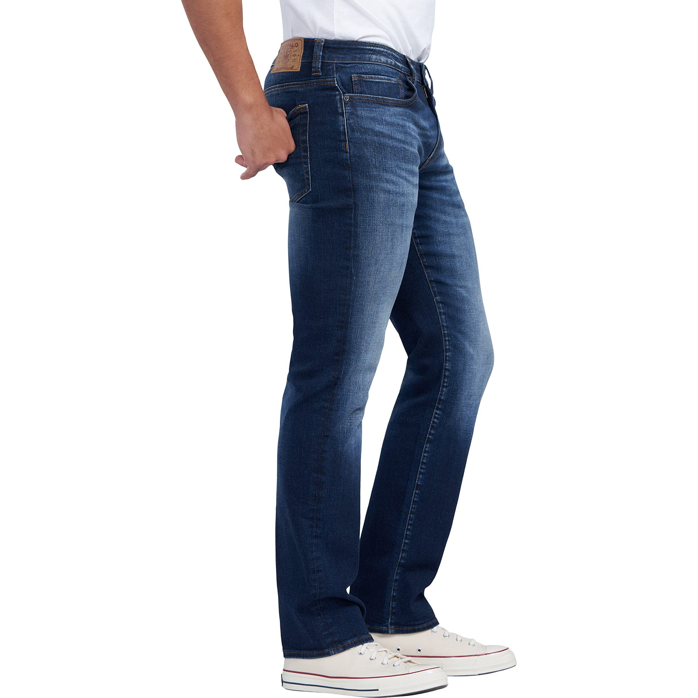 Buffalo David Bitton Men's Relaxed Straight Driven Jeans, Crinkled Mid Blue1, 36 X 30