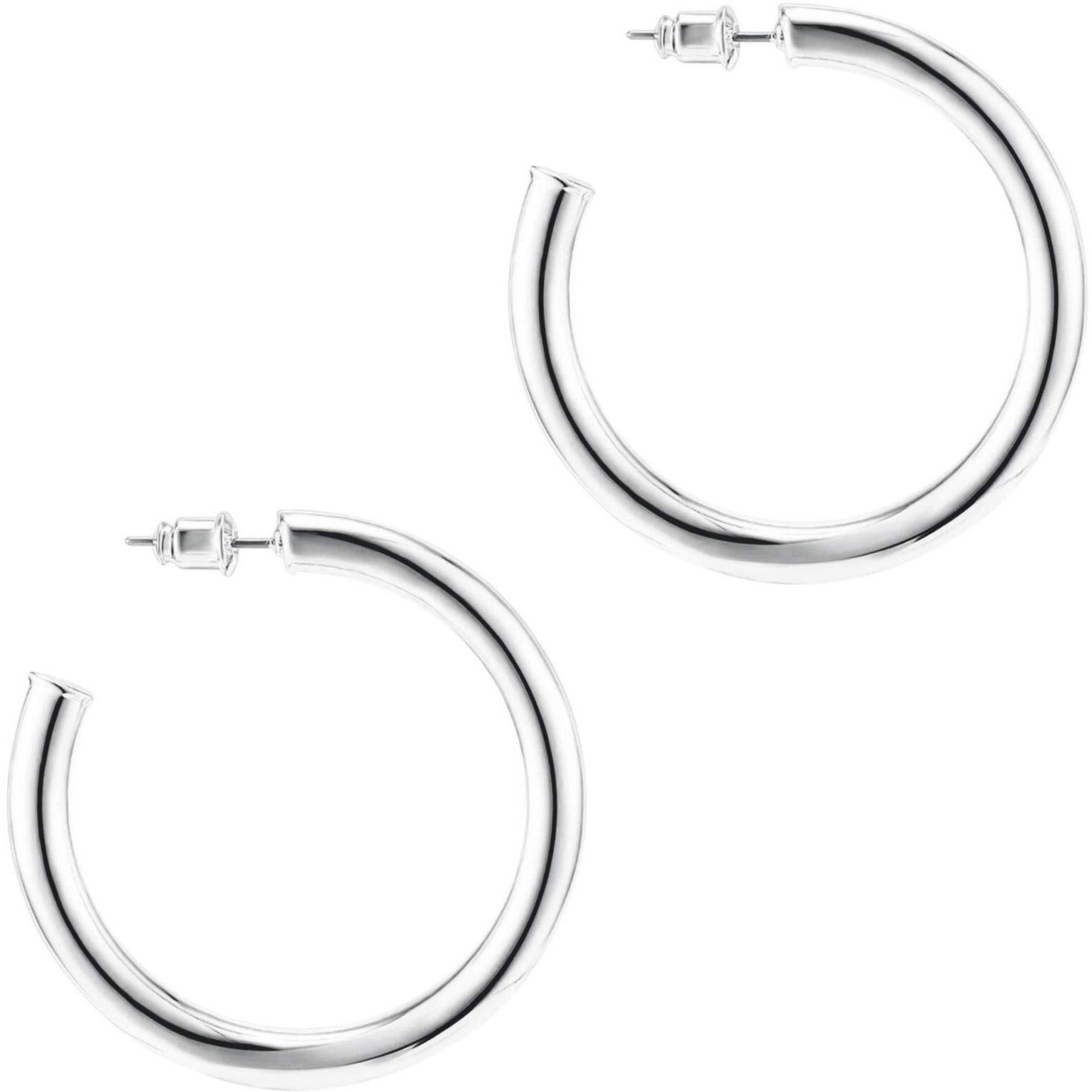 Pavoi 14K White Gold Hoop Earrings For Women | 3.5Mm Thick 45Mm Infinity Gold Hoops Women Earrings | Gold Plated Loop Earrings For Women | Lightweight Hoop Earrings Set
