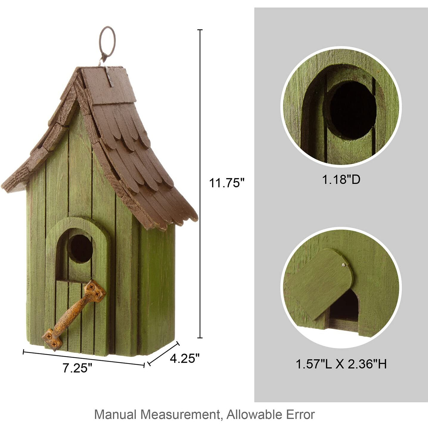 Glitzhome Hand Painted Wood Garden Birdhouse With Single Roof Hanging Bird House For Outside, Green