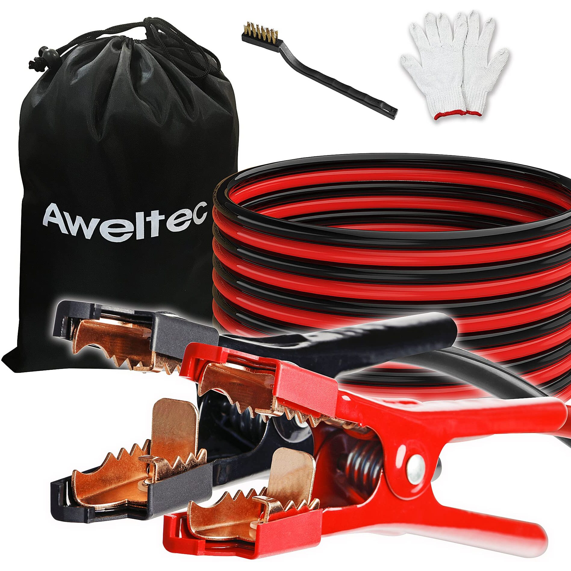 Aweltec Jumper Cables 6 Gauge 20 Feet Battery Jumper Cables For Car -40 To 140 - Heavy Duty Booster Cables With Carry Bag, Safety Gloves And Iron Brush (6Awg X 20Ft)