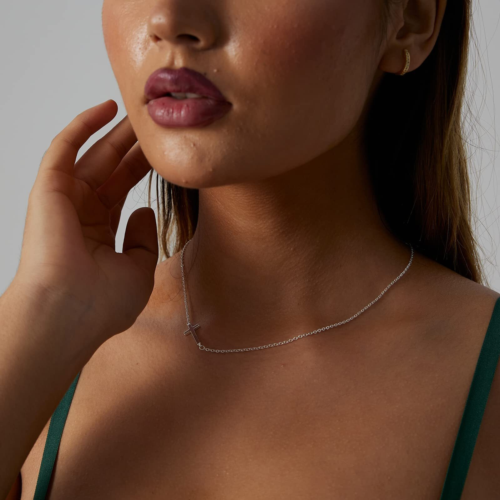 Viromy Silver Sideways Cross Necklace For Women Dainty Sideways Minimalist Faith Cross Necklaces For Women