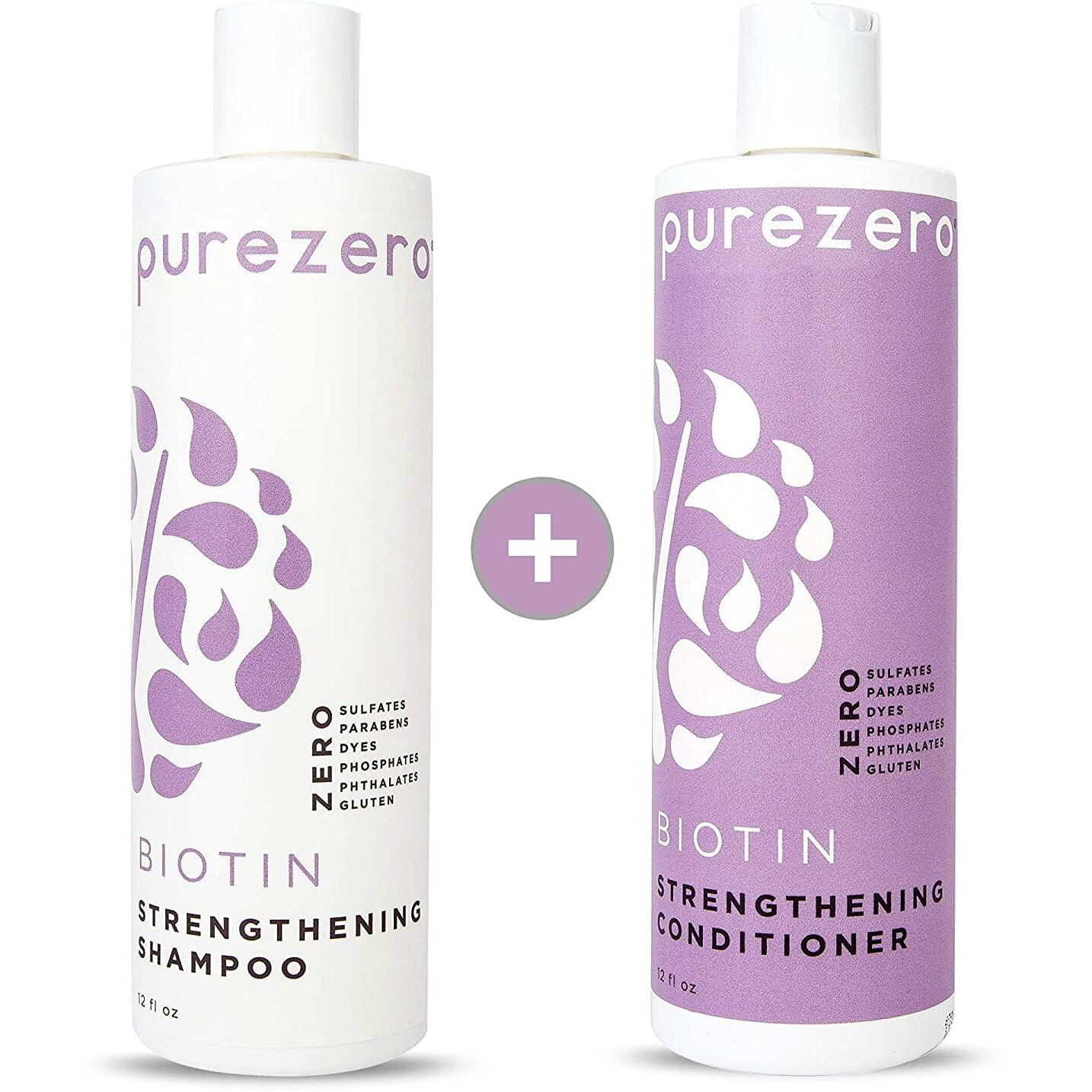 Purezero Biotin Shampoo & Conditioner Set - Anti Thinning Formula - Volumizing, Thicker, Fuller Hair - Zero Sulfates, Parabens, Dyes, Gluten - 100% Vegan & Cruelty Free - Great For Color Treated Hair