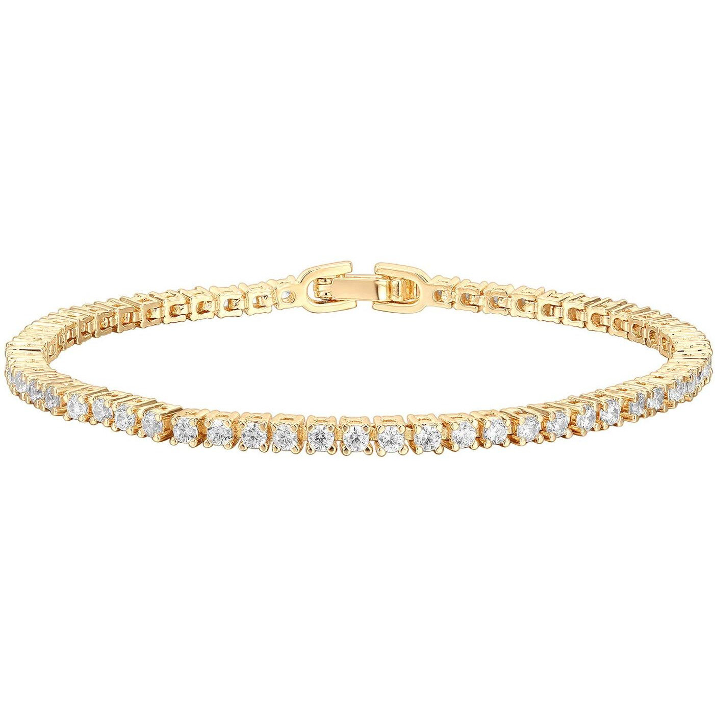 Pavoi 14K Gold Plated Cubic Zirconia Classic Tennis Bracelet | Yellow Gold Bracelets For Women | 7.5 Inches