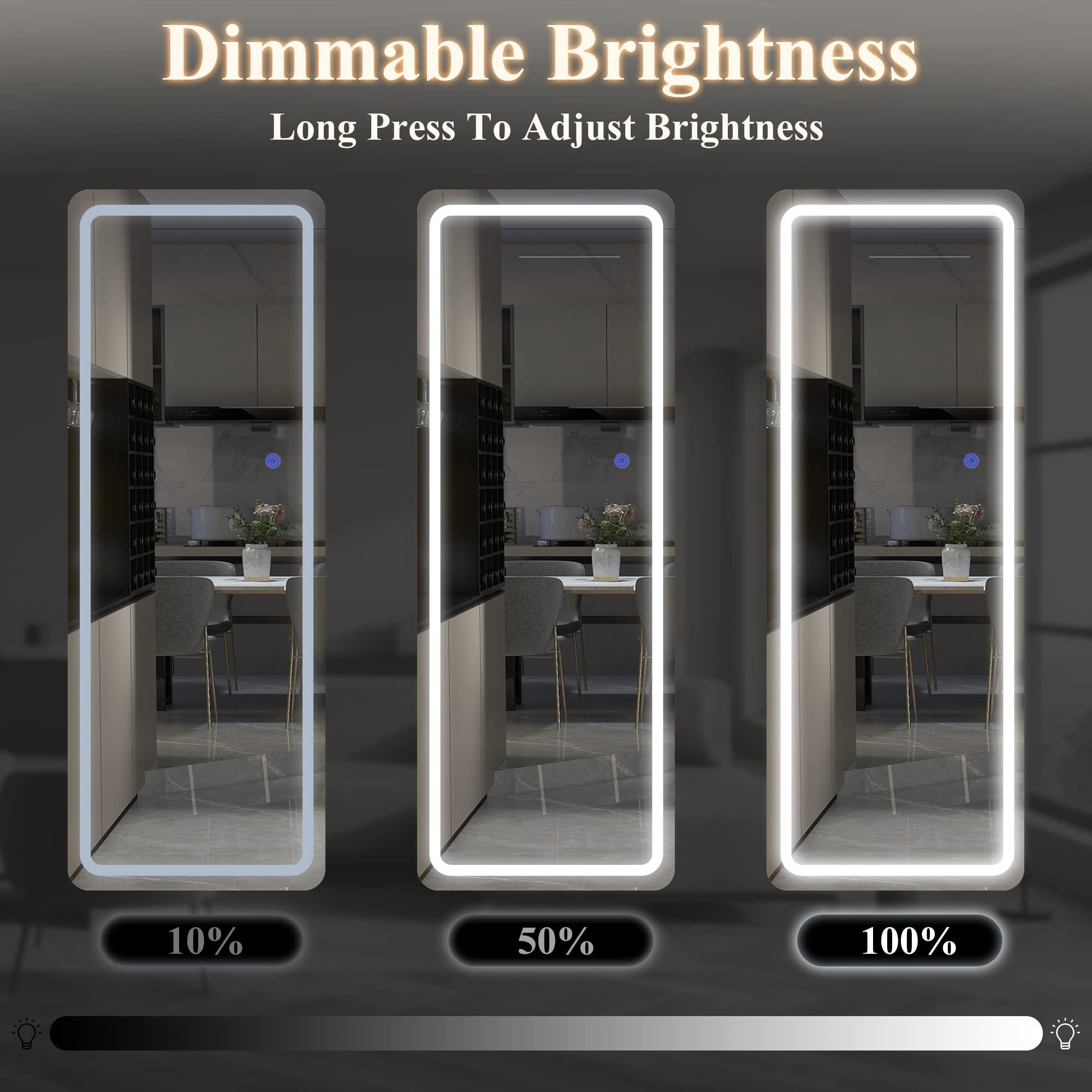 Neutype Full Length Mirror With Lights, 63 "&quotX20 "" Lighted Floor Mirror With Stand Full Body Mirror With Touch Button And Plug, Dimmable 3 Lighting For Bedroom Living Room, Round Corner, Silver