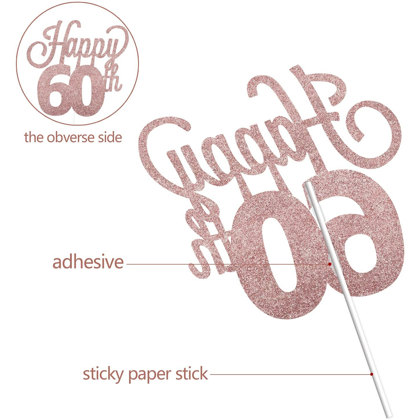 Lingteer Happy 60Th Birthday Cake Topper - Cheers To 60Th Birthday Sixty Years Old Birthday Party Cake Decorations Sign.