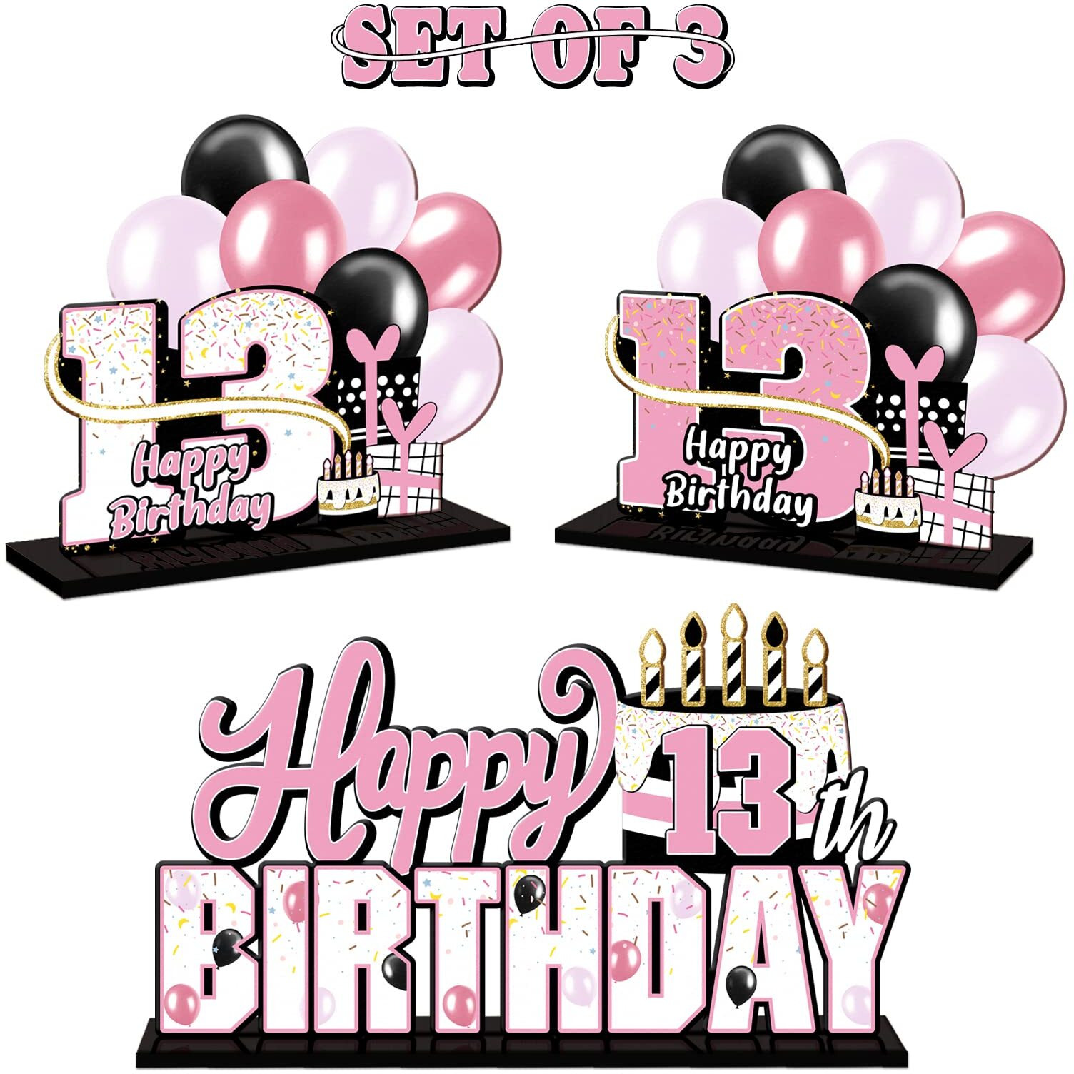 Lingteer Happy 13Th Birthday Pink Acrylic Table Topper Centerpieces Set - Cheers To 13 Years Old Birthday Thirteen Bday Party Gift Decorations.