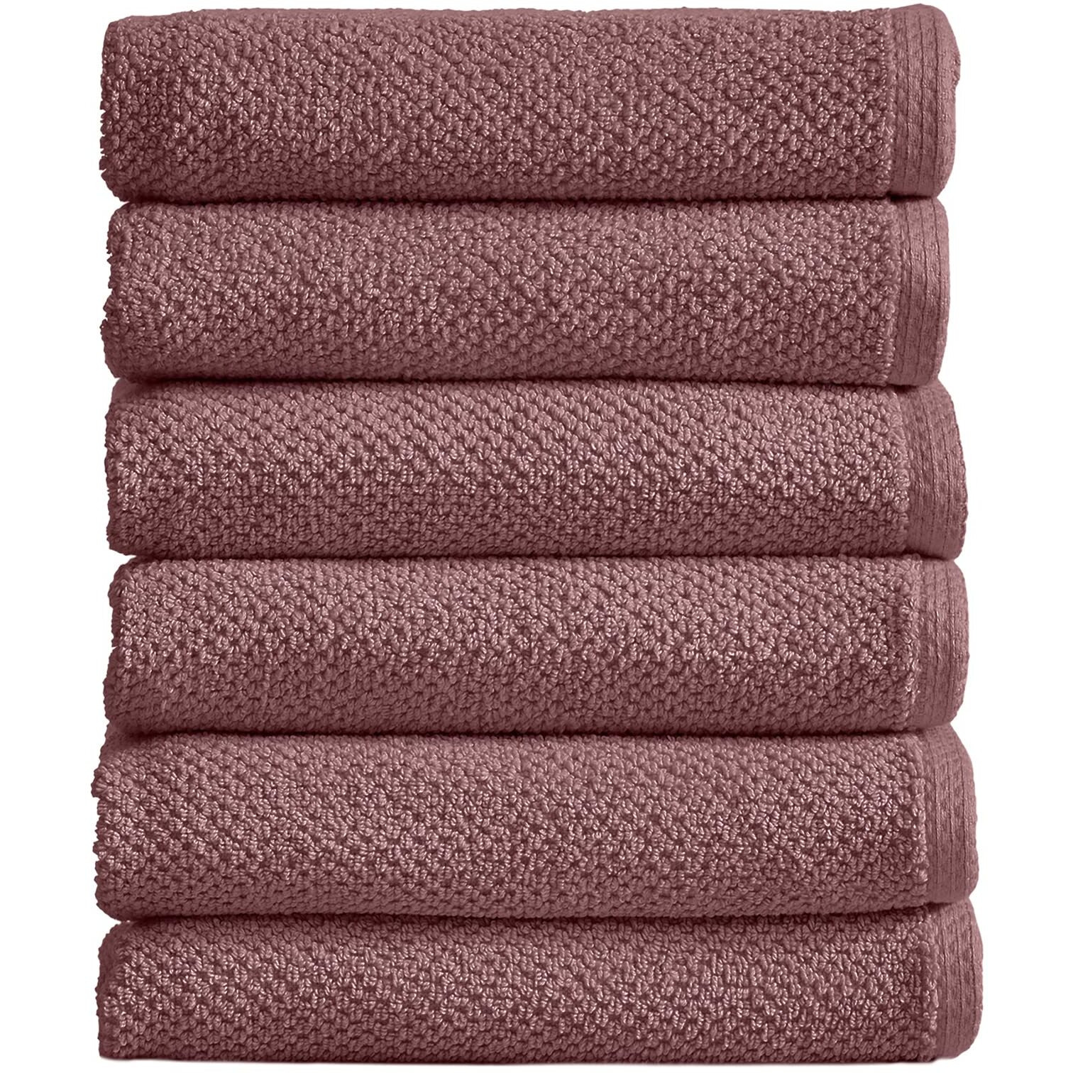 Great Bay Home 100% Cotton Hand Towel Set (16 X 28 Inches) Highly Absorbent, Textured Popcorn Weave Hand Towels. Acacia Collection (Set Of 6, Desert Rose)