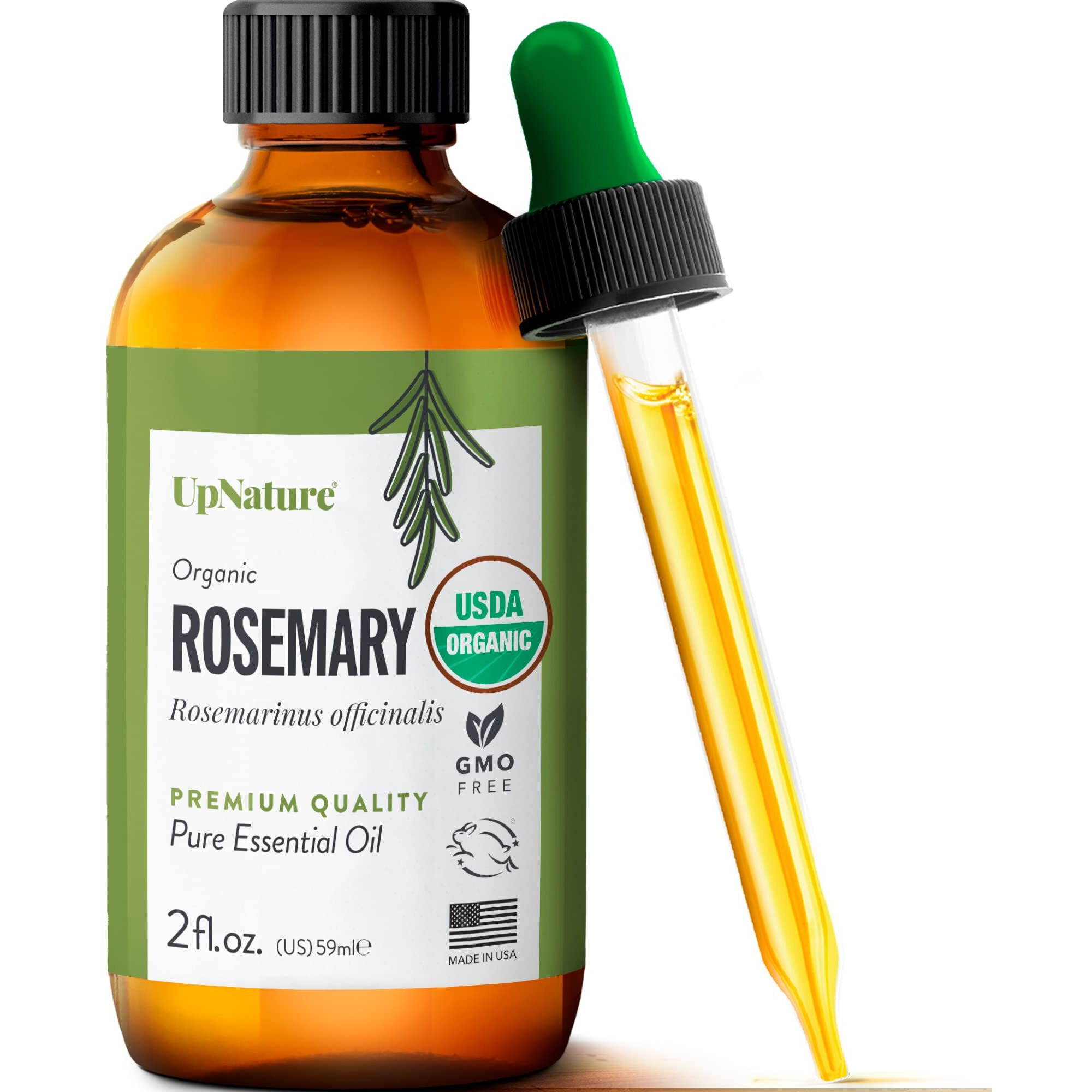 Upnature Organic Rosemary Essential Oil - Usda Certified Organic, 100% Pure Rosemary Oil For Hair Growth, Nourishing Scalp Strengthening Hair Oil - Stimulates Healthy Hair Growth, Skin & Nails, 2Oz
