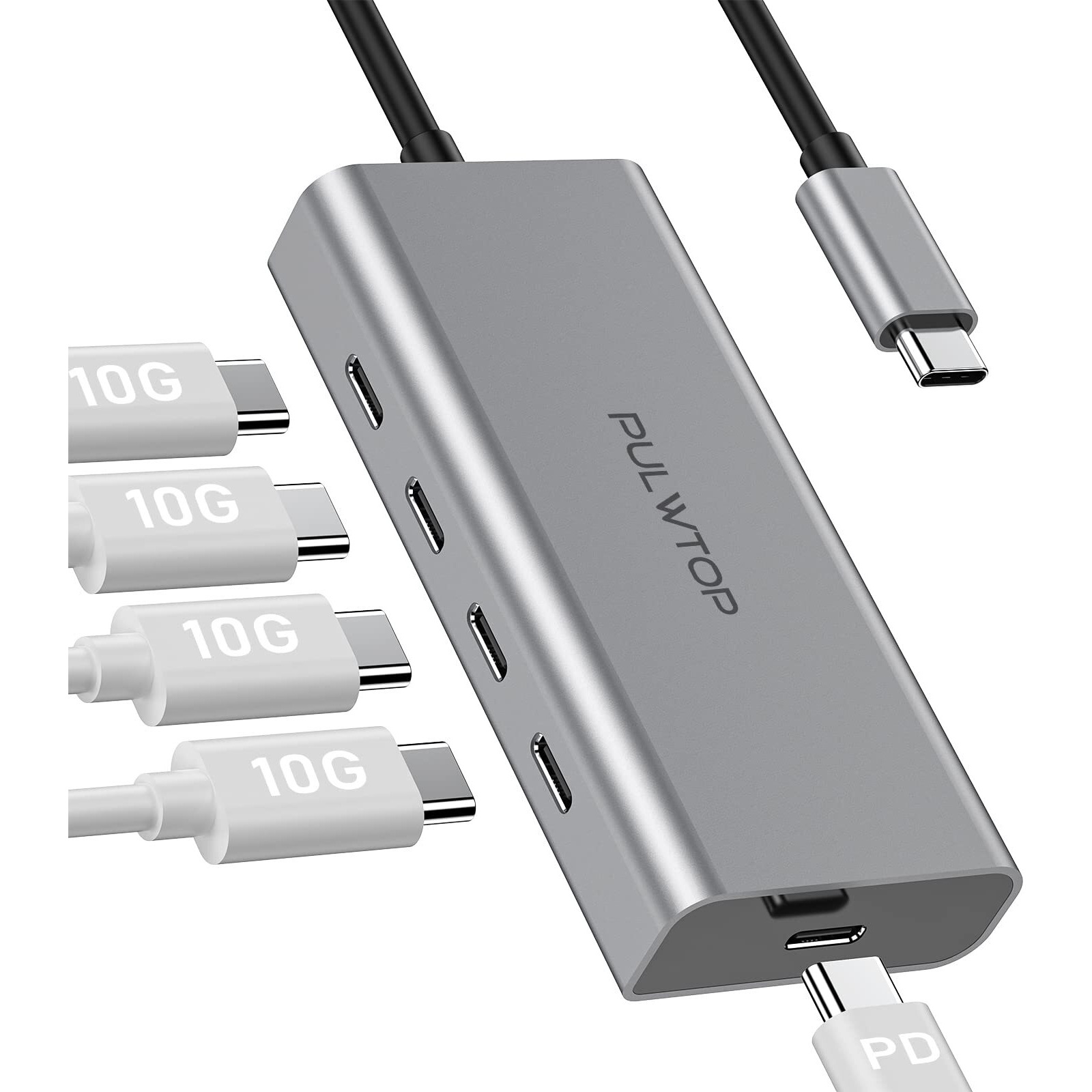 Pulwtop 5 Port Usb C Hub 10Gbps For Laptop, Usb C Hub Power Delivery With 100W Pd (Not Support Monitor) Usb C To Usb C Hub Multiport Adapter For Macbook Pro, Chromebook, Imac, Xps