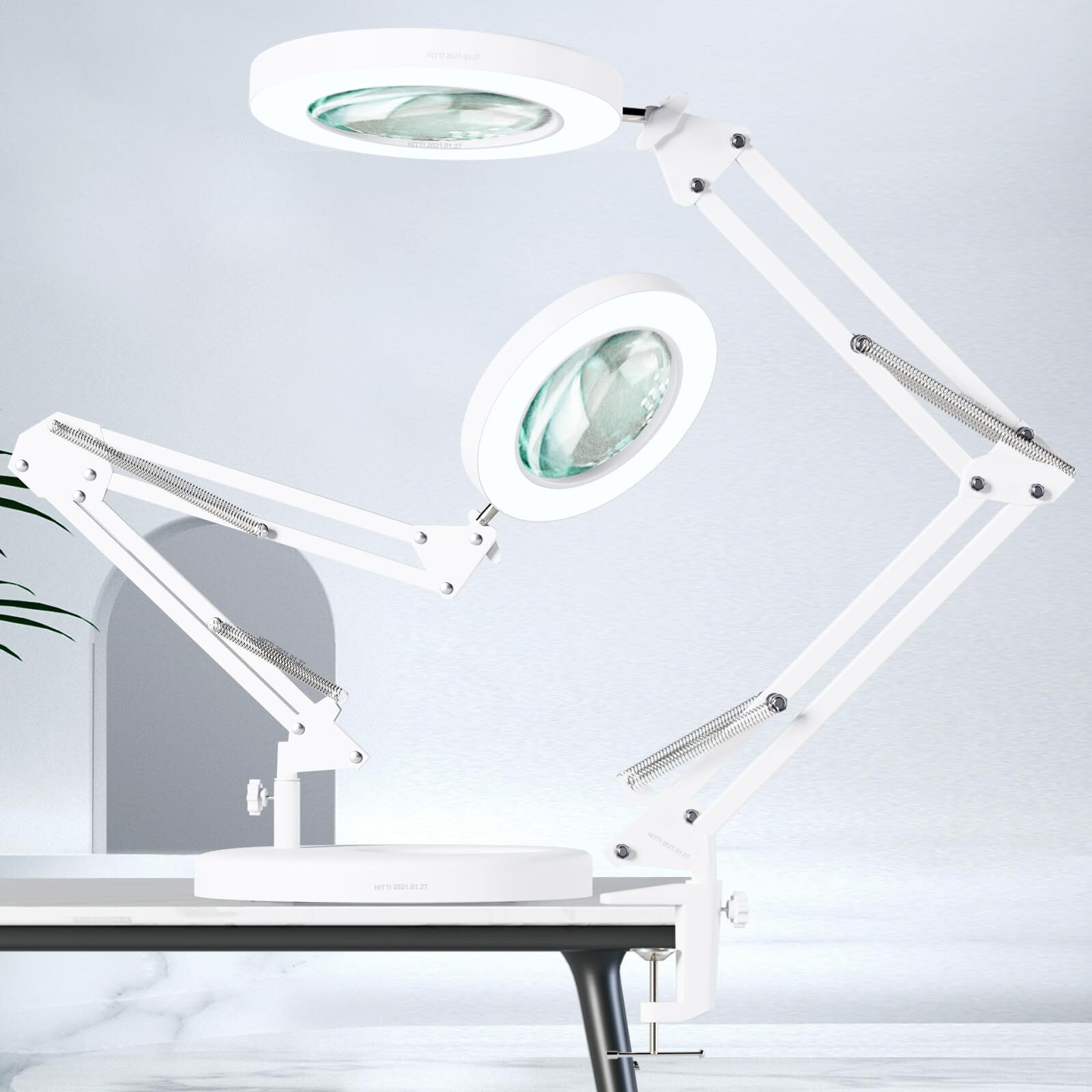 Hitti 10X Magnifying Glass With Light, 1,800 Lumens Stepless Dimmable, 3 Color Modes, 4.2 Real Glass Lens Led Magnifying Desk Lamp & Clamp