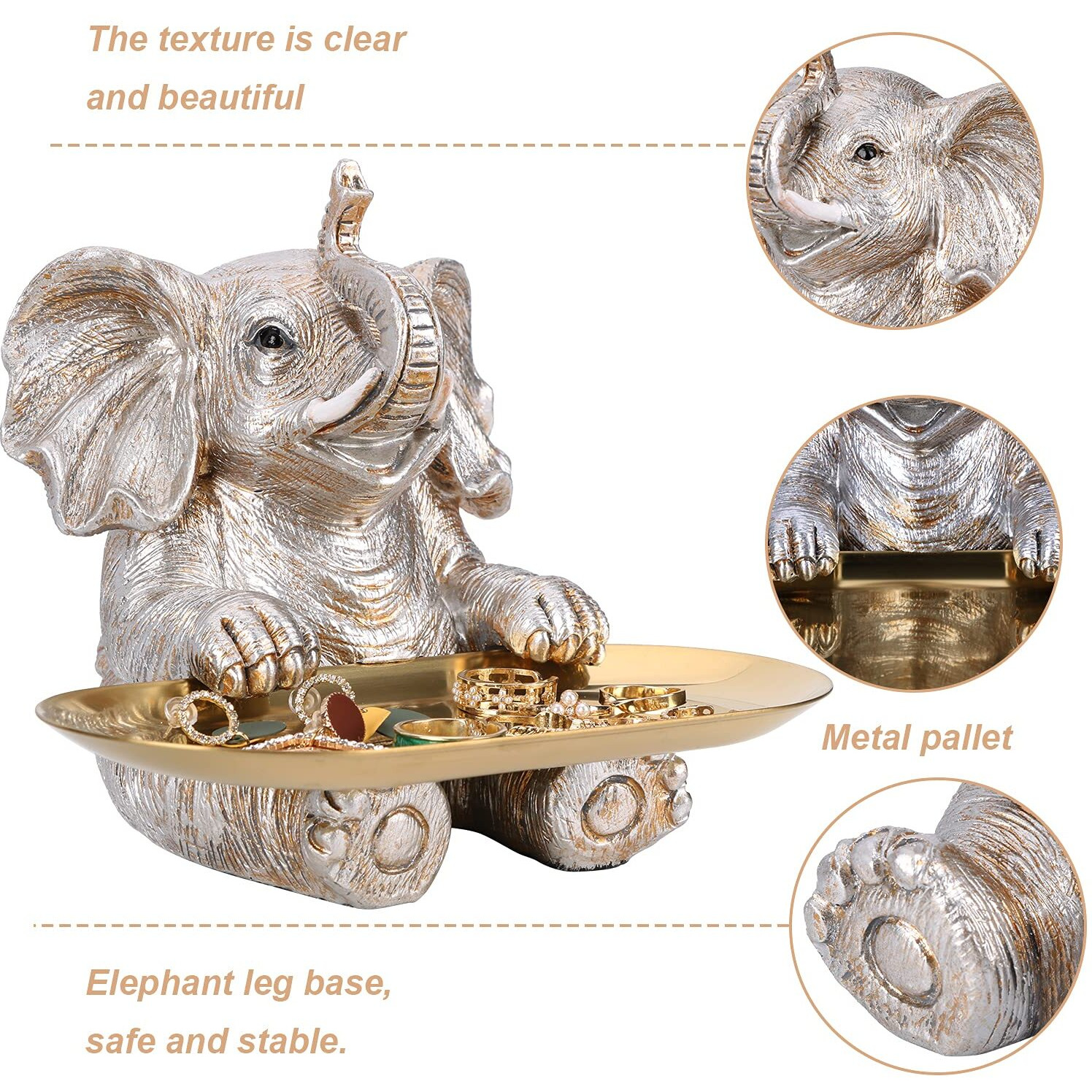 Silver Elephant Statue For Home Decor Accents Living Room Bookshelf Tv Stand Office. Trinket Dish. Retirement Appreciation Gift -Gift For Mom Boss Co-Workers, Teachers, Nurse, Friends, Wife, Sister
