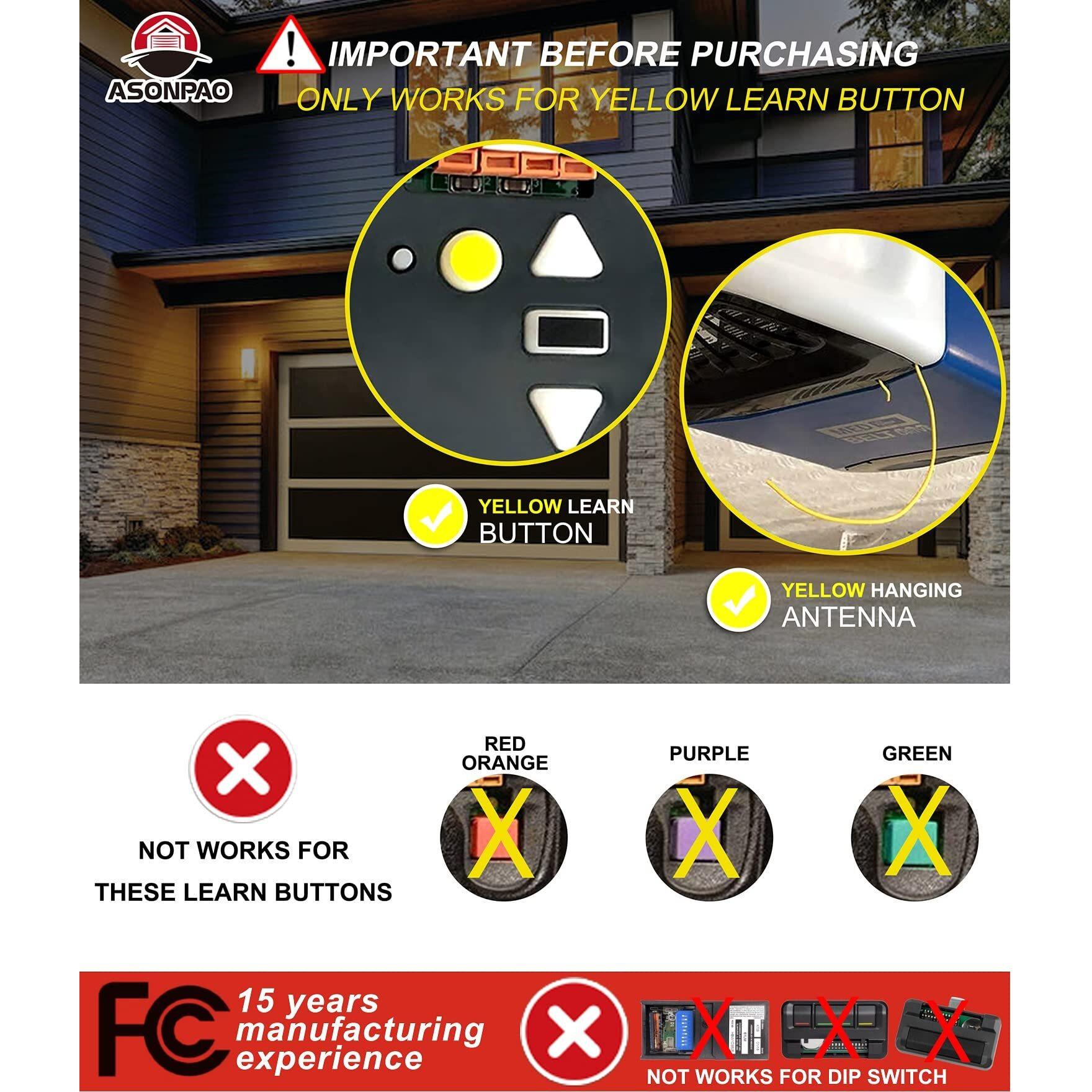 891Lm 950Estd Remote Only For A (Yellow Learn Button) Of Liftmaster Chamberlain Sears Craftsman Garage Door Openers Security+ 2.0 Myq(1Pack)