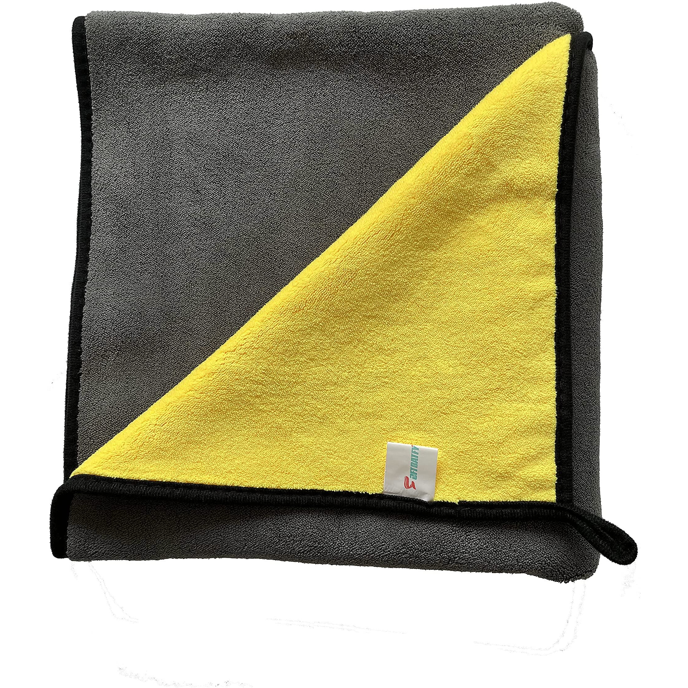 Large Microfiber Drying Towel For Car, Great Thick Soft Plush Towels, 36 X 24Inches 800Gsm Thickness, Quality, Washable, Absorbency No Scratch Lint Free Drying Towel (36 X 24Inches,Grey-Yellow,1Pack)