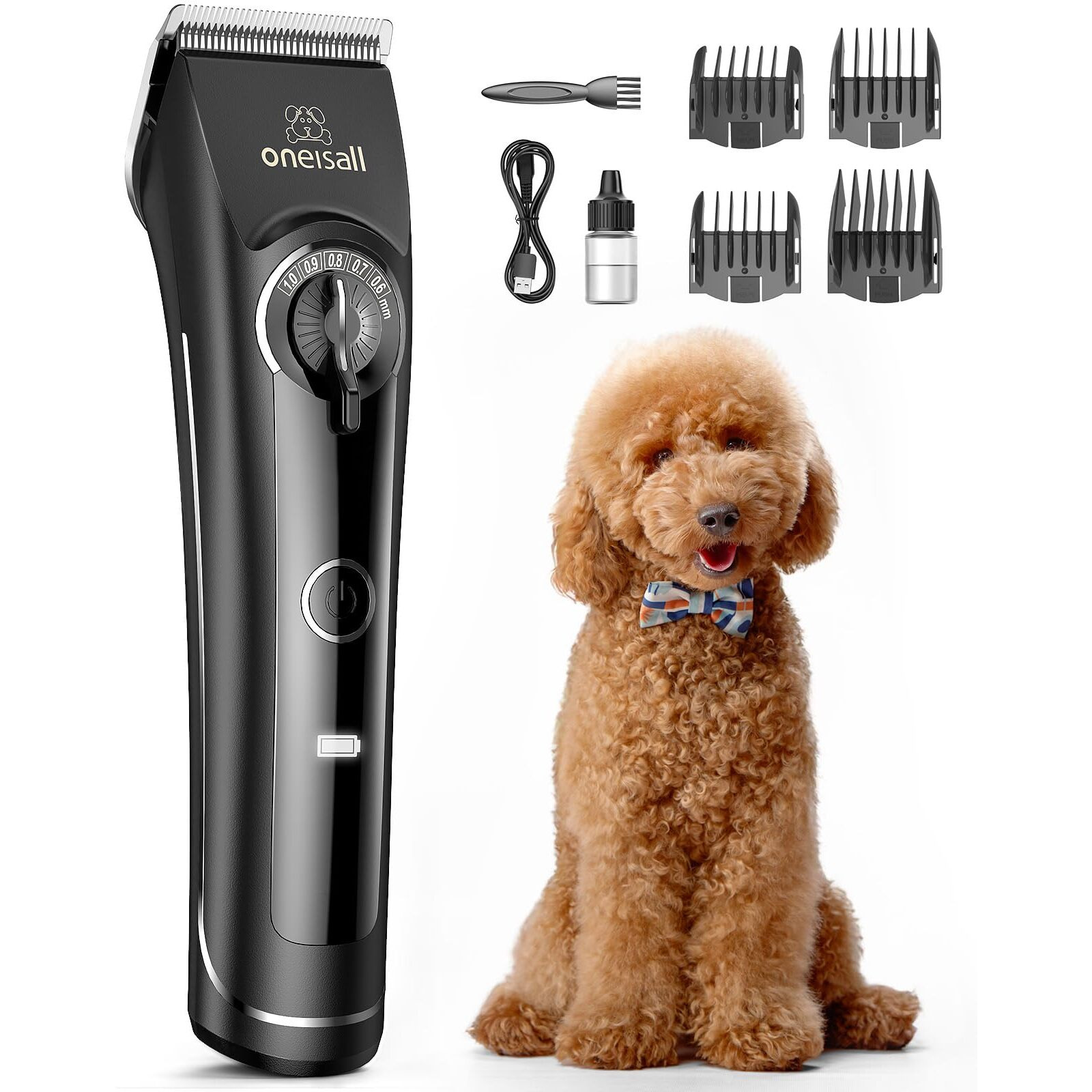 Oneisall Dog Clippers For Grooming Doodles Poodles Thick Curly Hair,Low Noise Heavy Duty Dog Grooming Kit With Detachable Metal Blades