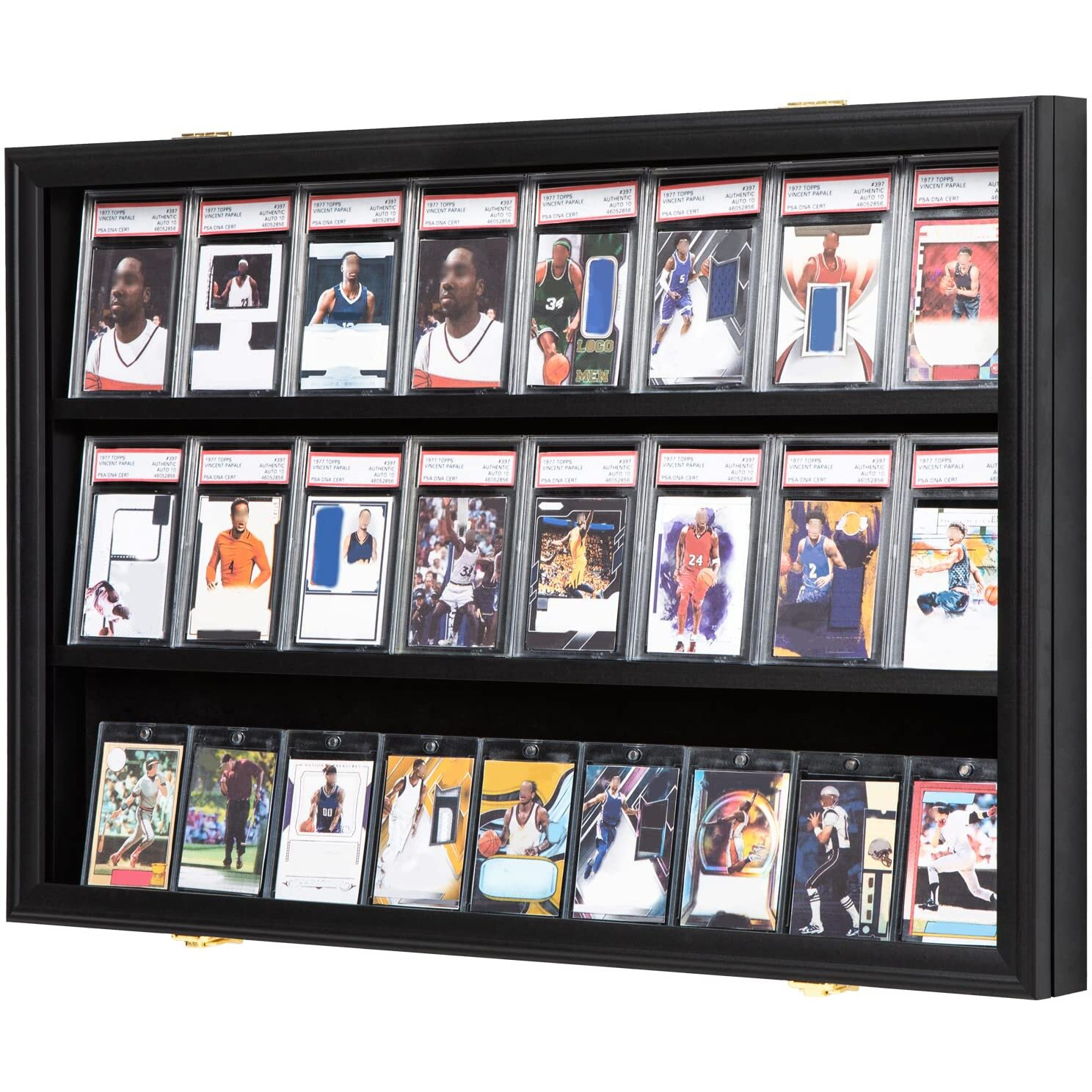 Temgee 24 Baseball Card Display Case - Lockable Sports Graded Card Display Case Wall Mount With Uv Protection Acrylic Door For Baseball Basketball Football Hockey Trading Card Collection
