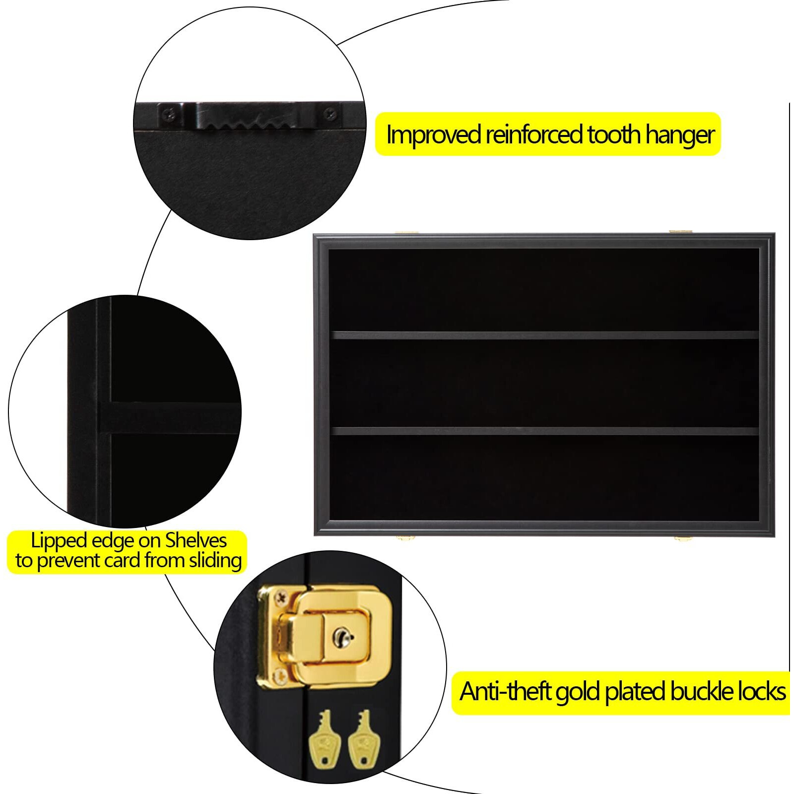 Temgee 24 Baseball Card Display Case - Lockable Sports Graded Card Display Case Wall Mount With Uv Protection Acrylic Door For Baseball Basketball Football Hockey Trading Card Collection