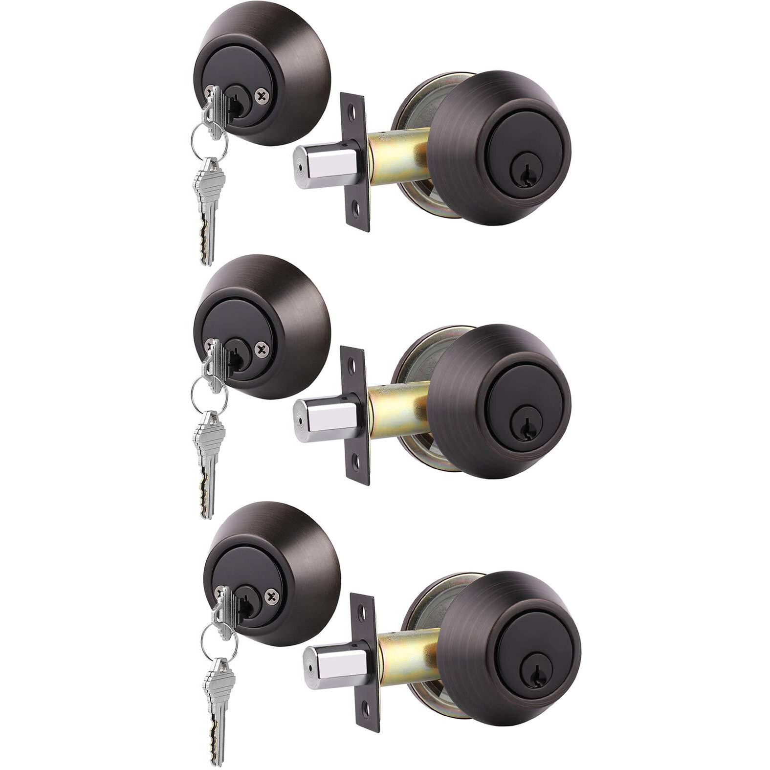 Gobrico 3 Keyed Alike Double Cylinder Deadbolts, Exterior/Interior Door Deadbolt Locks, Oil Rubbed Bronze Finished, With Same Key, Keyed Both Sides