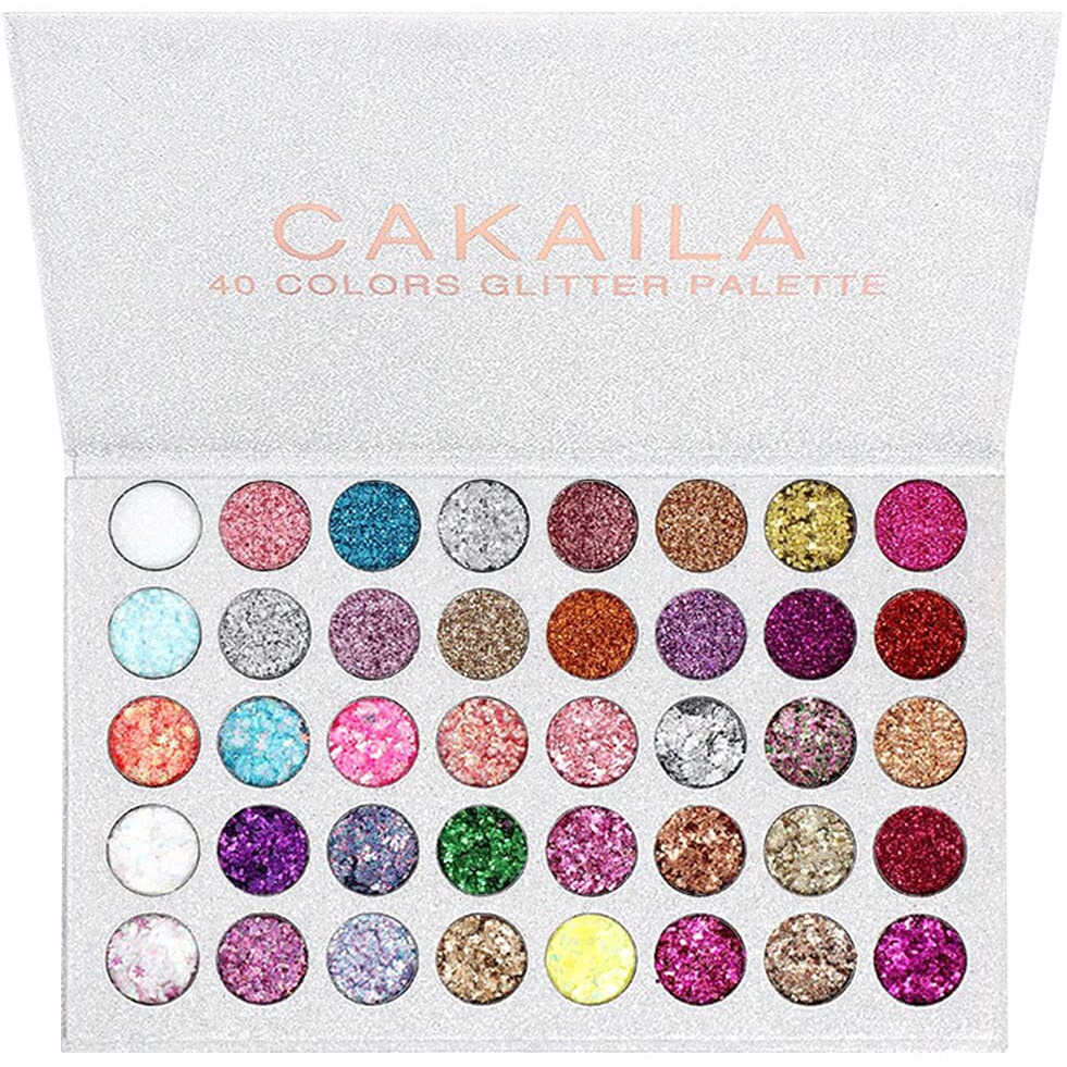 Evpct Cakaila 40 Colors Glitter Sparkle Eyeshadow Makeup Palette Pallets For Women Girls Black White Glitter Chunky Eyeshadow Pressed Powder Pink Shimmer Glue Gel Eyeshadow Sombras De Ojos Profesional