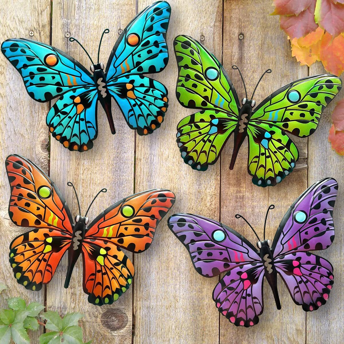Metal Butterfly Wall Decor - 9.5"" Outdoor Fence Wall Art Decor, Hanging For Garden Yard Living Room Bedroom Patio Balcony,Gift For Family Friends(4 Pack)