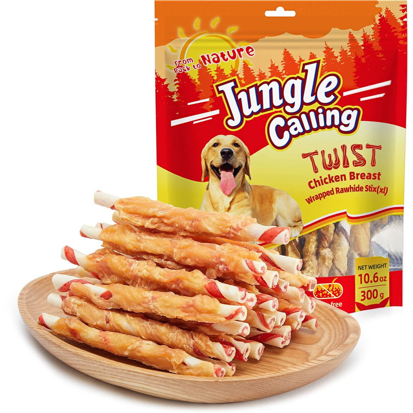 Jungle Calling Dog Treats, Natural Chicken Wrapped Rawhide Sticks, Grain-Free Training Rewards Chews For Small And Medium Puppy,10.6Oz
