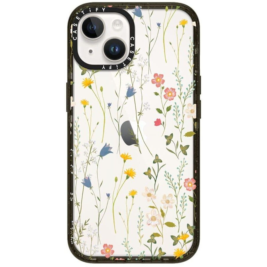 Casetify Impact Iphone 14 Case [4X Military Grade Drop Tested / 8.2Ft Drop Protection] - Dreamy Floral Pattern - Glossy Black