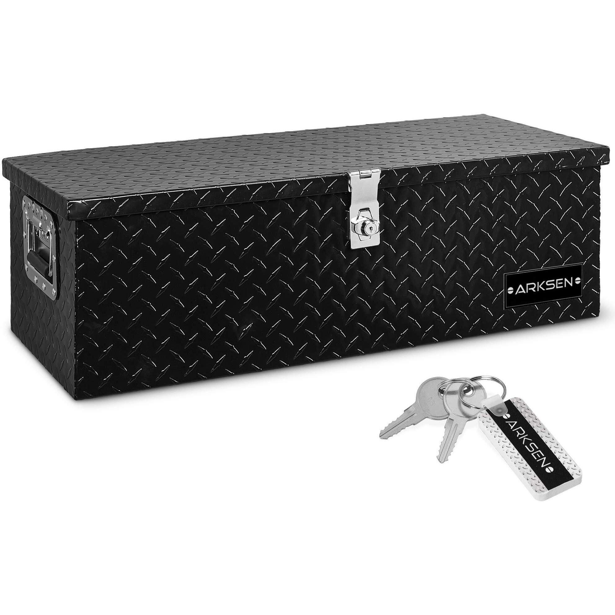 Arksen 30 Inch Heavy Duty Aluminum Diamond Plate Tool Box Chest Box Pick Up Truck Bed Rv Trailer Toolbox Storage Lockable Organizer With Side Handle And Lock Keys - Black