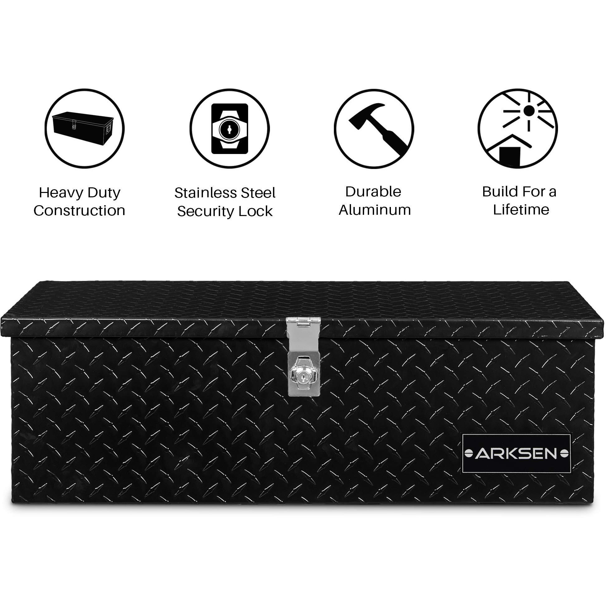 Arksen 30 Inch Heavy Duty Aluminum Diamond Plate Tool Box Chest Box Pick Up Truck Bed Rv Trailer Toolbox Storage Lockable Organizer With Side Handle And Lock Keys - Black