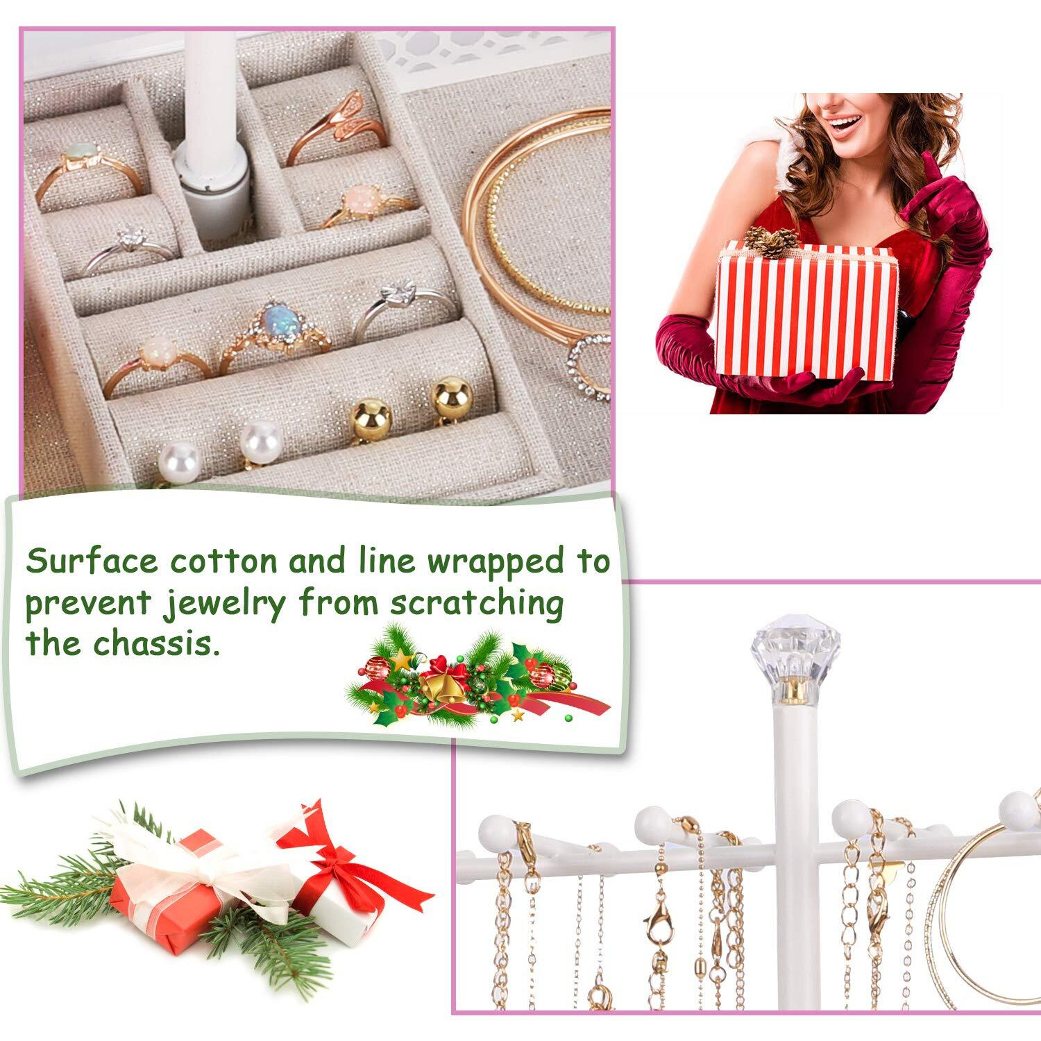 Meangood Jewelry Tree Stand Organizer 3In1 Necklace Organizer Display Bracelet Earrings And Ring Tray Jewelry Holder Hanger Metal(White)