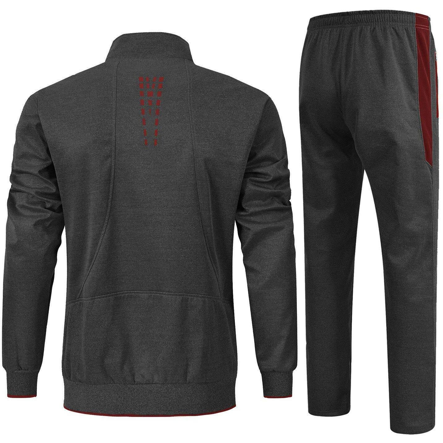 Rdruko Men's 2 Piece Track Suits Athletic Outfit Full Zip Jogging Sweatsuit(Gray+Red, Us Xl)