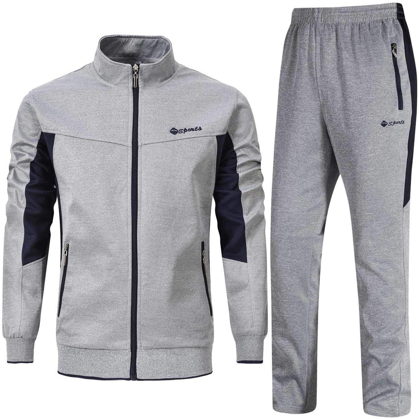 Rdruko Men's Tracksuit Athletic Full Zip Casual Sports Jogging Gym Sweatsuit(Grey,Us M)