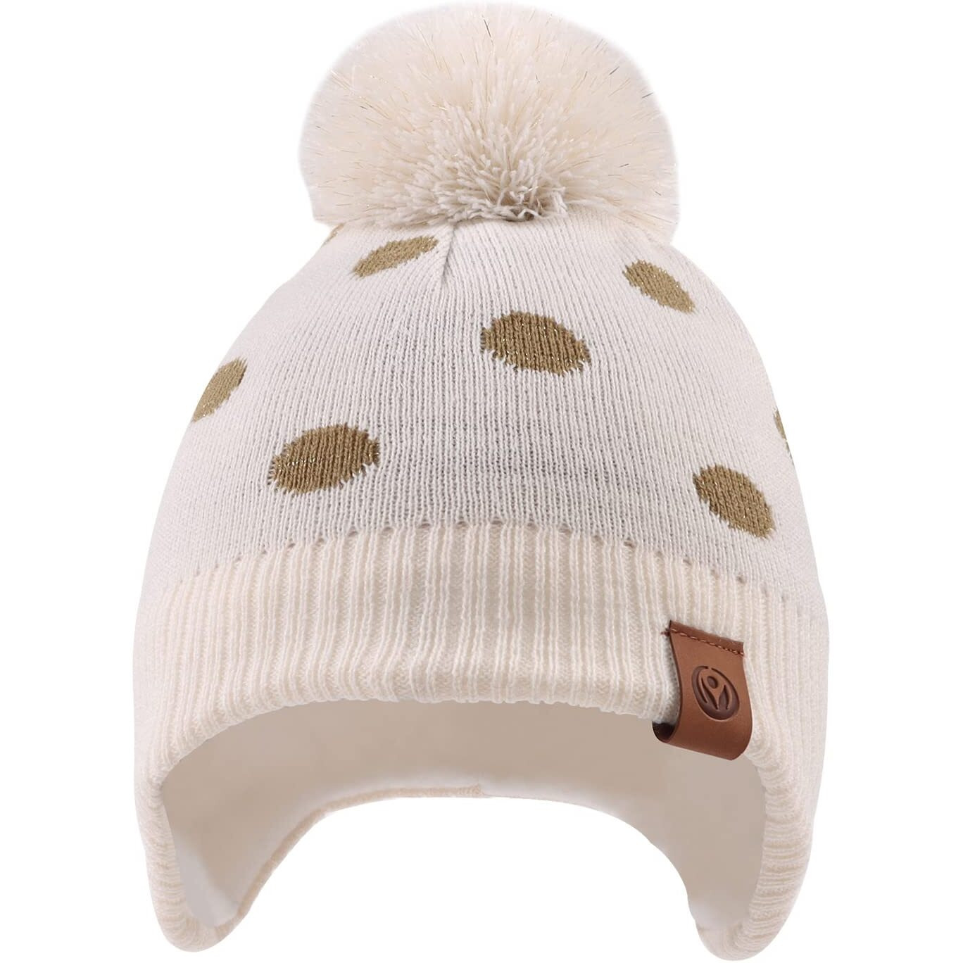 Knitted Baby Hat Scarf Set Winter Warm Boys Girls Beanie Fleece Lining Toddler Kids Hat With Pompom (Beige Dots Hat, M)