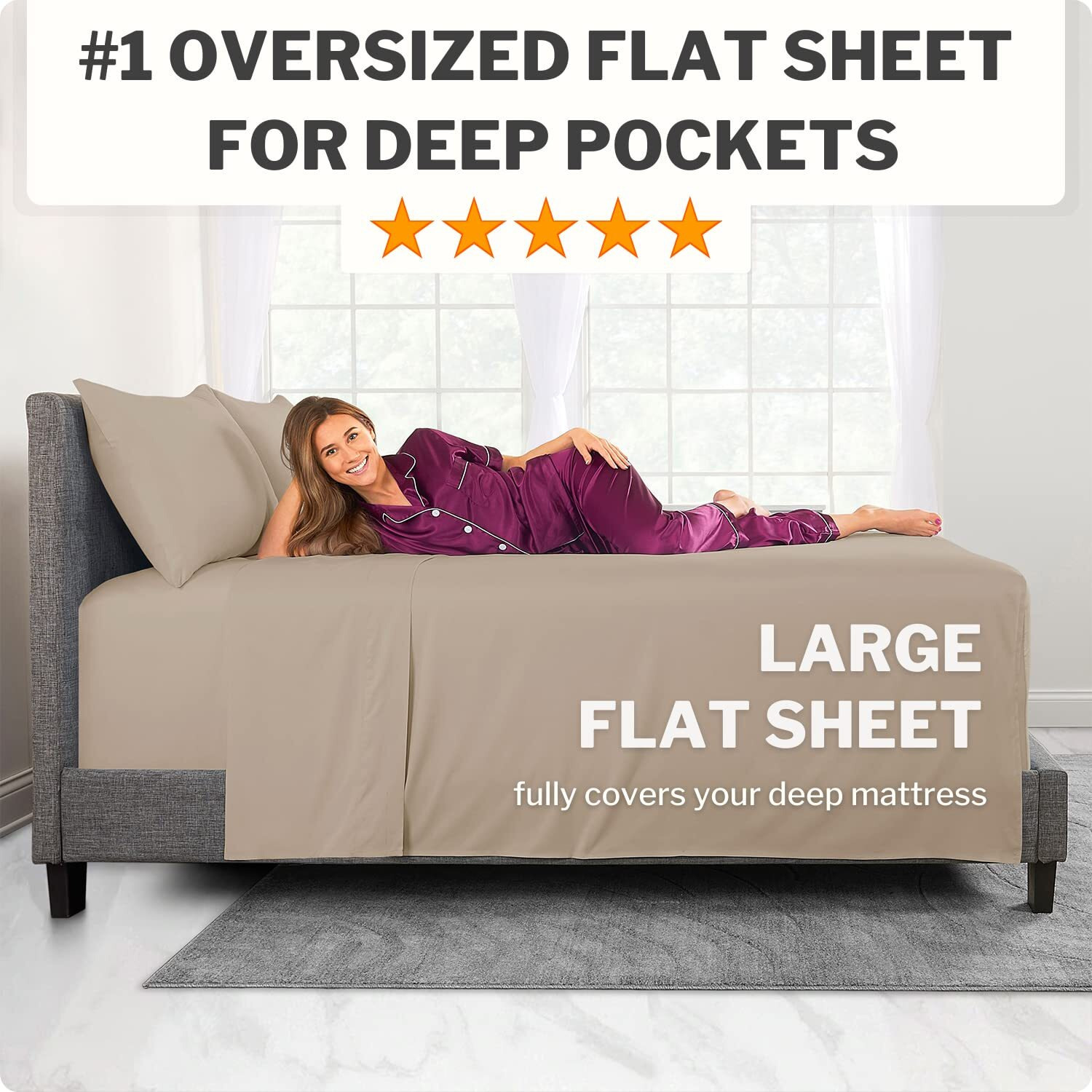 Queen Sheets Set Bed Sheets - Queen Bed Sheets Set Sheets For Queen Size Bed Bedding Sheets & Pillowcases - 16    Deep Pockets Fitted Sheet - Oversize Flat Sheet - 2 Zipper Closure Pillowcases - Taupe