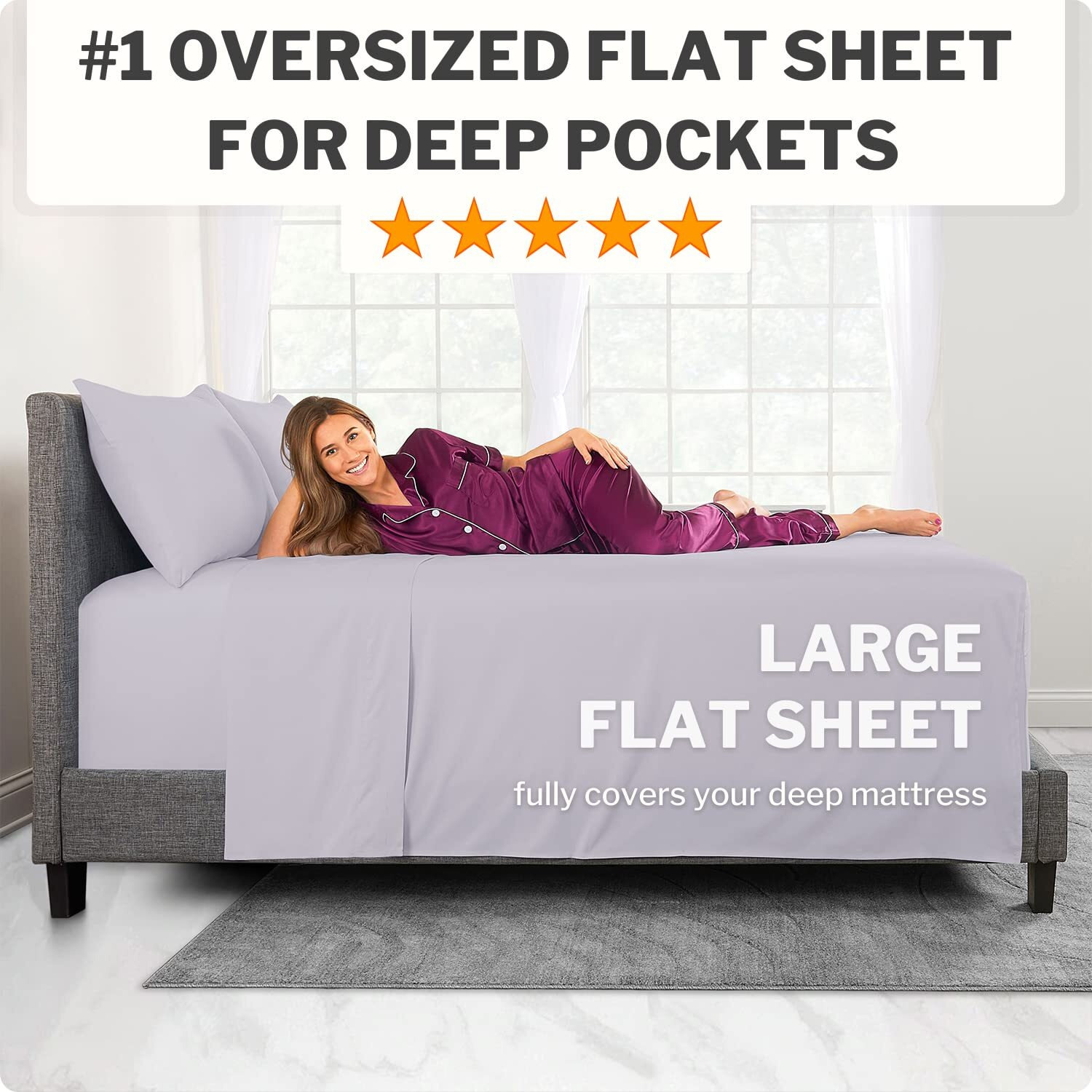 Twin Xl Sheets Sets - Bed Sheets Twin Xl Deep Pocket Sheets Xl Twin Sheets 3 Piece Set 16    Deep Pockets Fitted Sheet Perfectly-Fit - Oversize Flat Sheet - 1 Zipper Closure Pillowcase - Grey Lavender